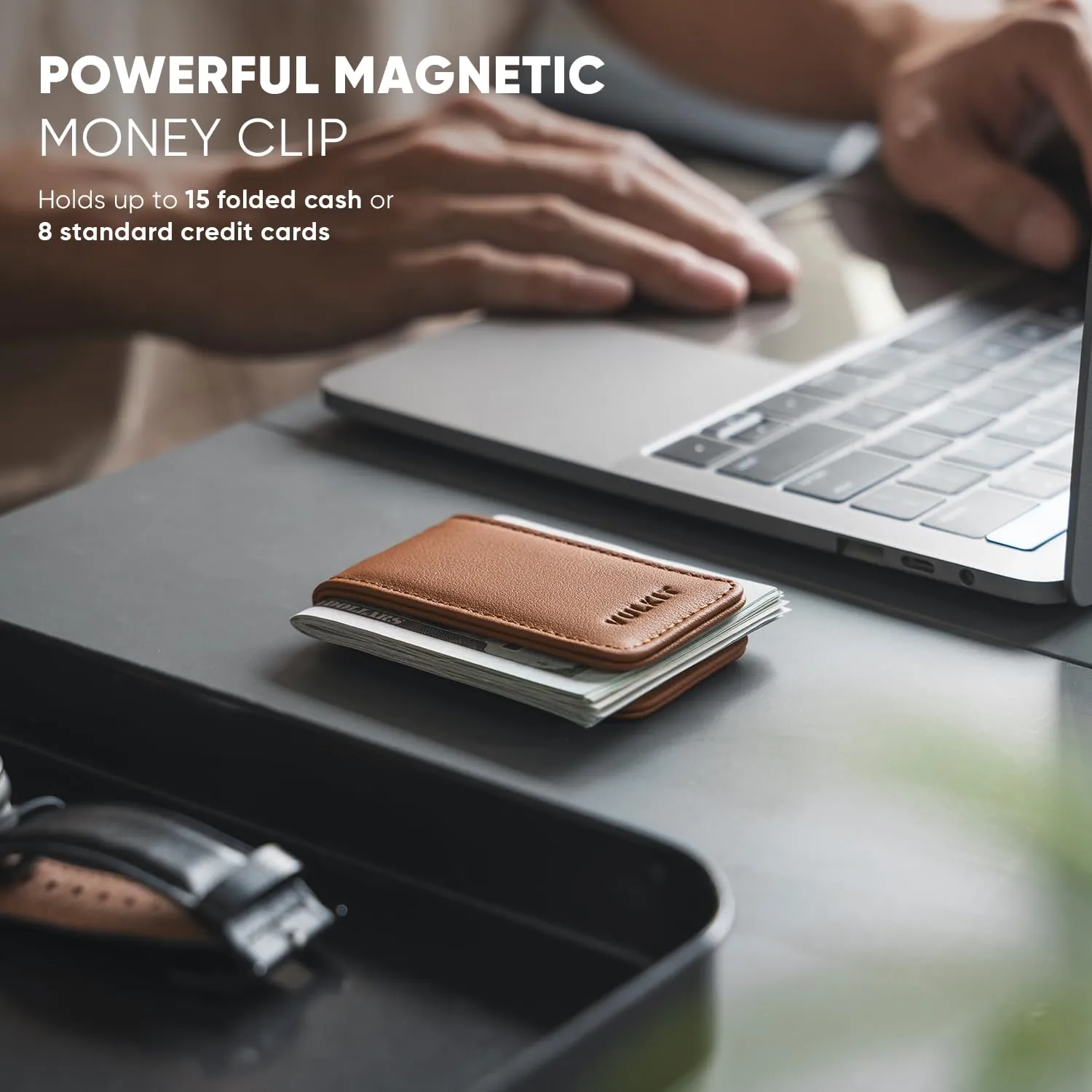 VULKIT Fermasoldi Magnetico Sottile Porta Biglietti da Visita in Pelle Porta Banconote Forte Magnete può Contenere 15 Banconote Piegate - immagine 2