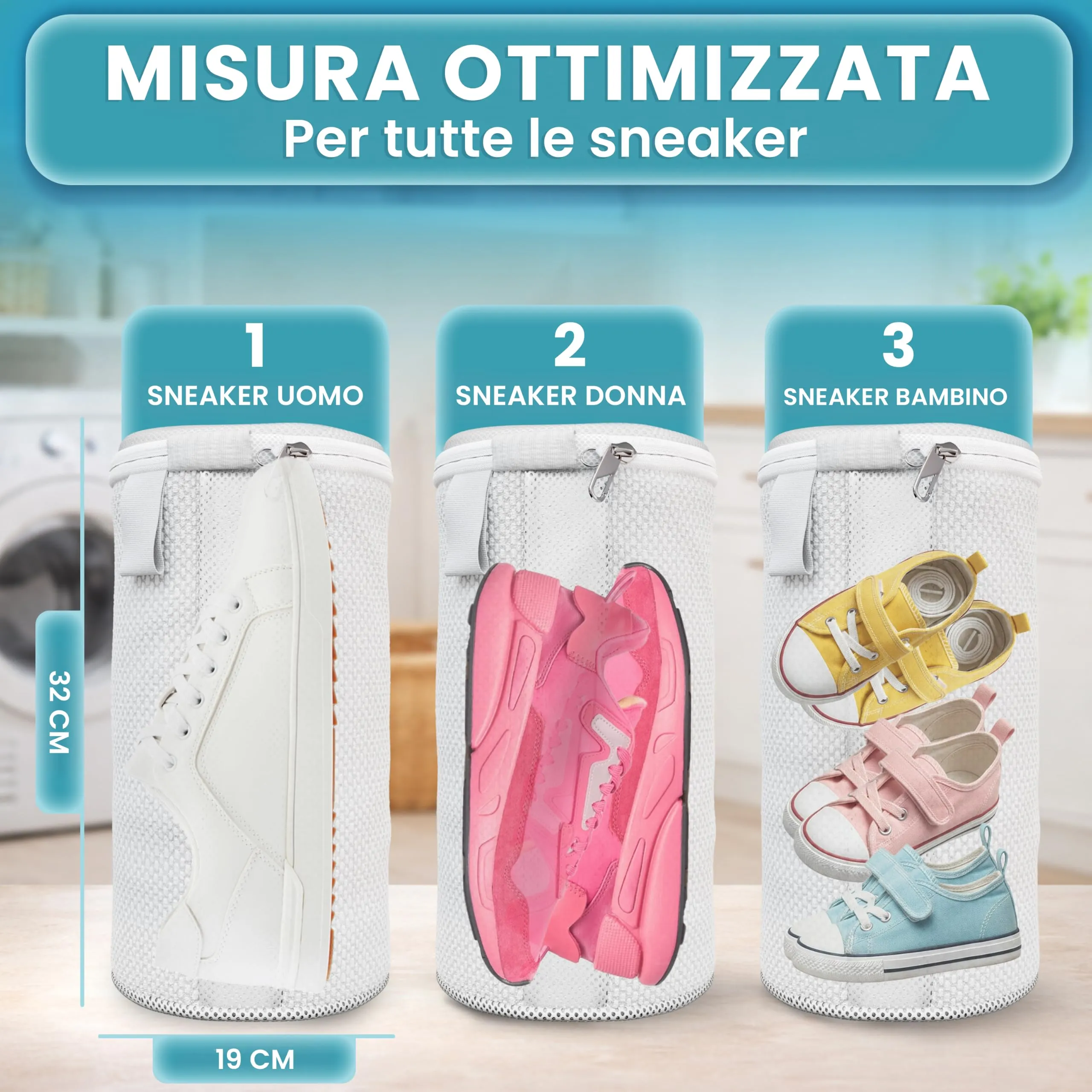 Washmate® Borsa per lavaggio scarpe in lavatrice 32x19 cm per sneaker e scarpe - immagine 6