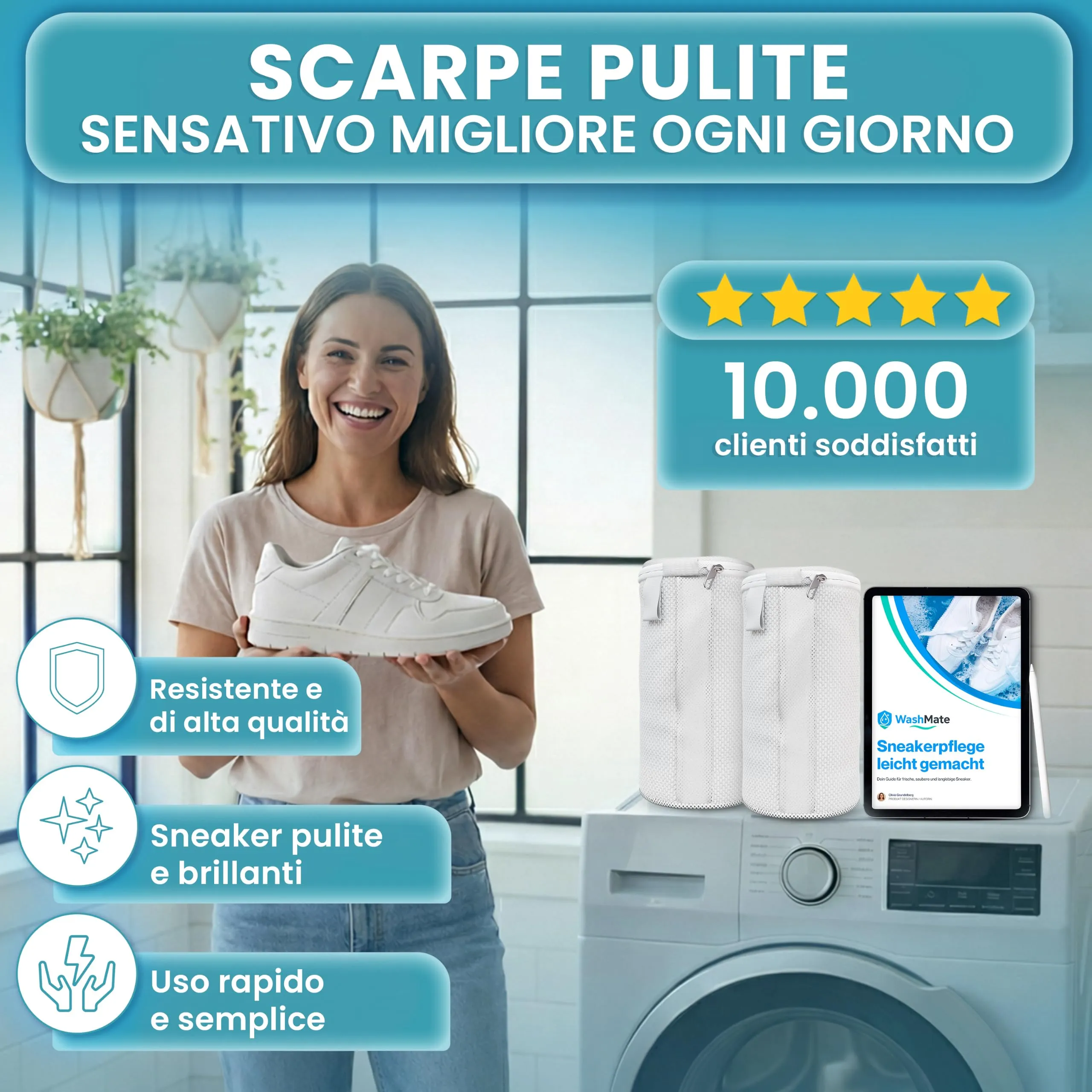 Washmate® Borsa per lavaggio scarpe in lavatrice 32x19 cm per sneaker e scarpe - immagine 8