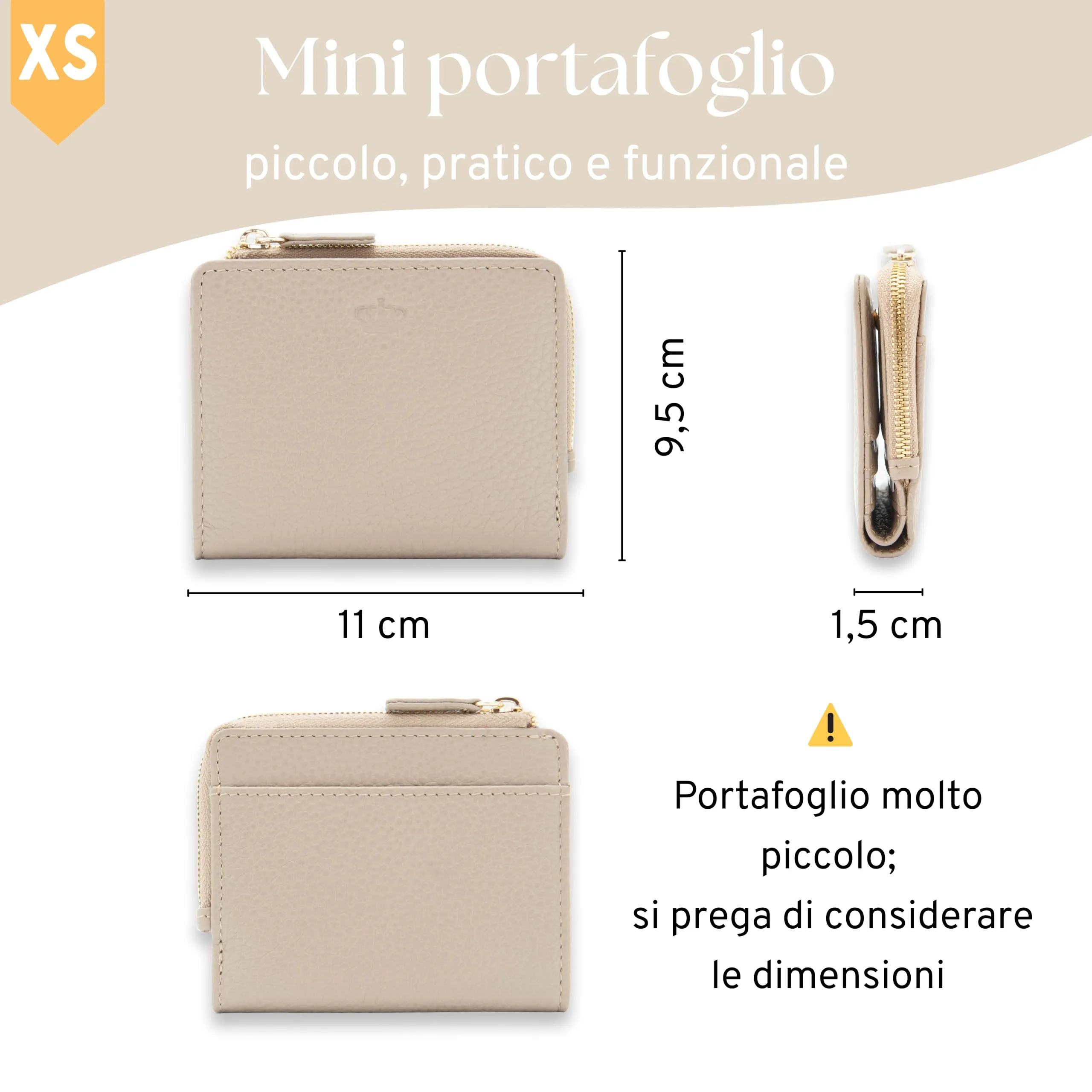 Baur portafoglio da donna piccolo – vera pelle con protezione RFID – portafoglio con 7 scomparti carte – chiusura bottone a pressione e tasca portamonete con cerniera (Cerniera oro, Talpa) - immagine 5