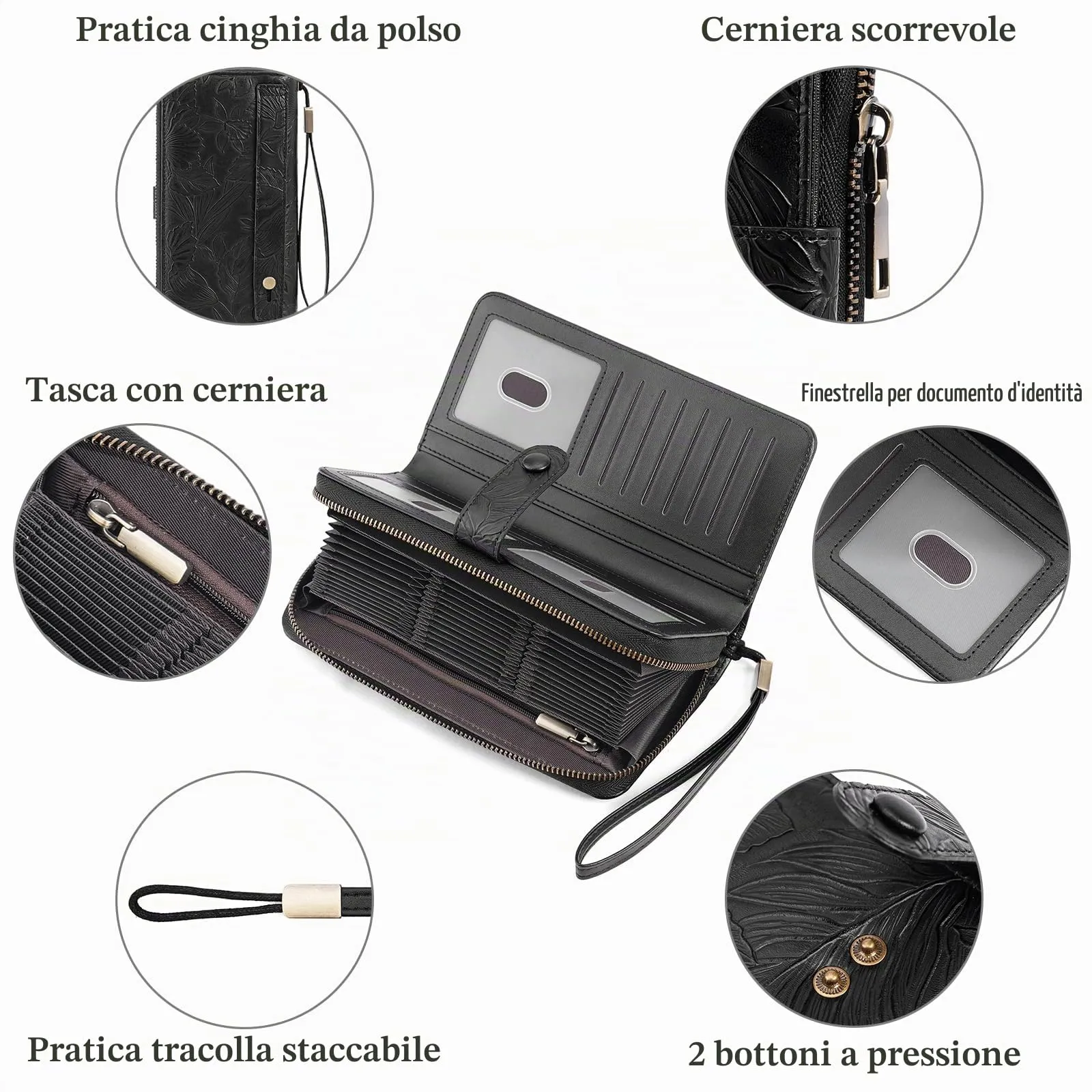 SENDEFN Portafoglio Donna Grande Capacità, Elegante Portamonete Donna Lungo, Porta Tessere Blocco RFID con Cerniera e Multi Card Slots Adatto per Cellulare - immagine 4