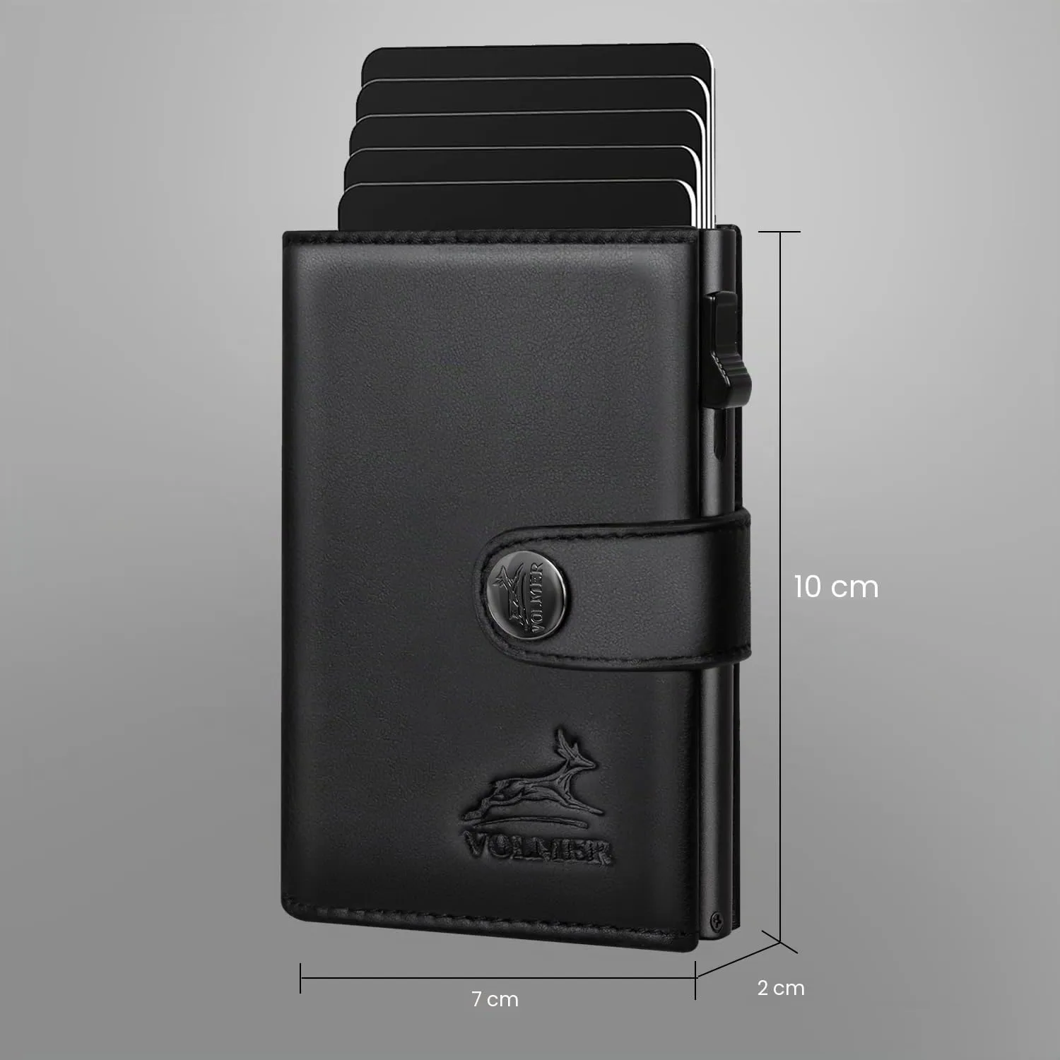 FA.Volmer Kleines Münzfach, porta carte pop-up con scomparto portamonete in vera pelle per uomo e donna, 12 carte, protezione RFID, portafoglio VO45, nero, Kleines Münzfach - immagine 5