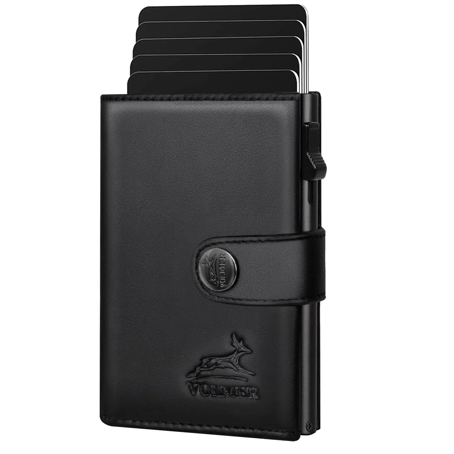 FA.Volmer Kleines Münzfach, porta carte pop-up con scomparto portamonete in vera pelle per uomo e donna, 12 carte, protezione RFID, portafoglio VO45, nero, Kleines Münzfach - immagine 6