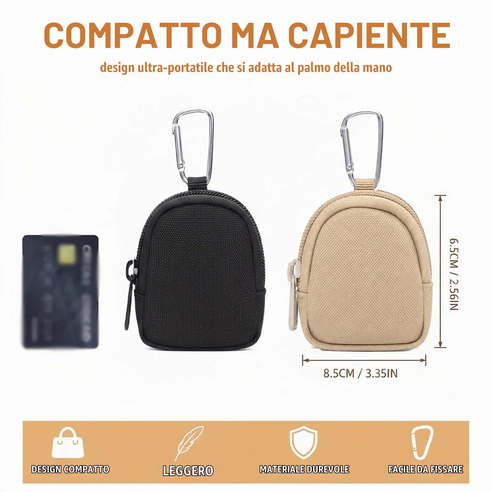 IBXWMNG Set di 2 Portamonete con Moschettone in Tela, Nero e Kaki - immagine 4