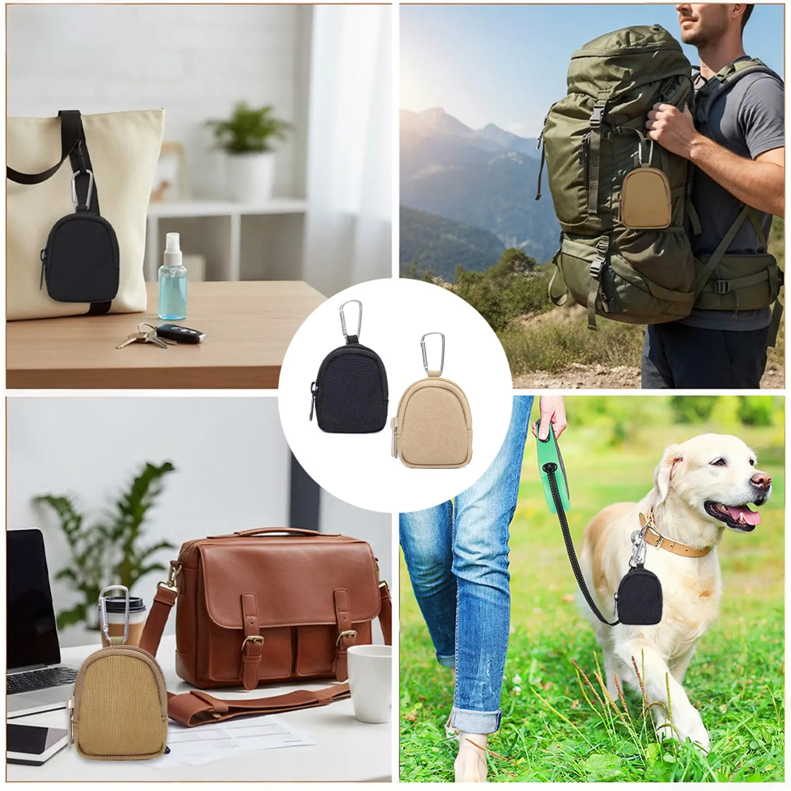 IBXWMNG Set di 2 Portamonete con Moschettone in Tela, Nero e Kaki - immagine 6
