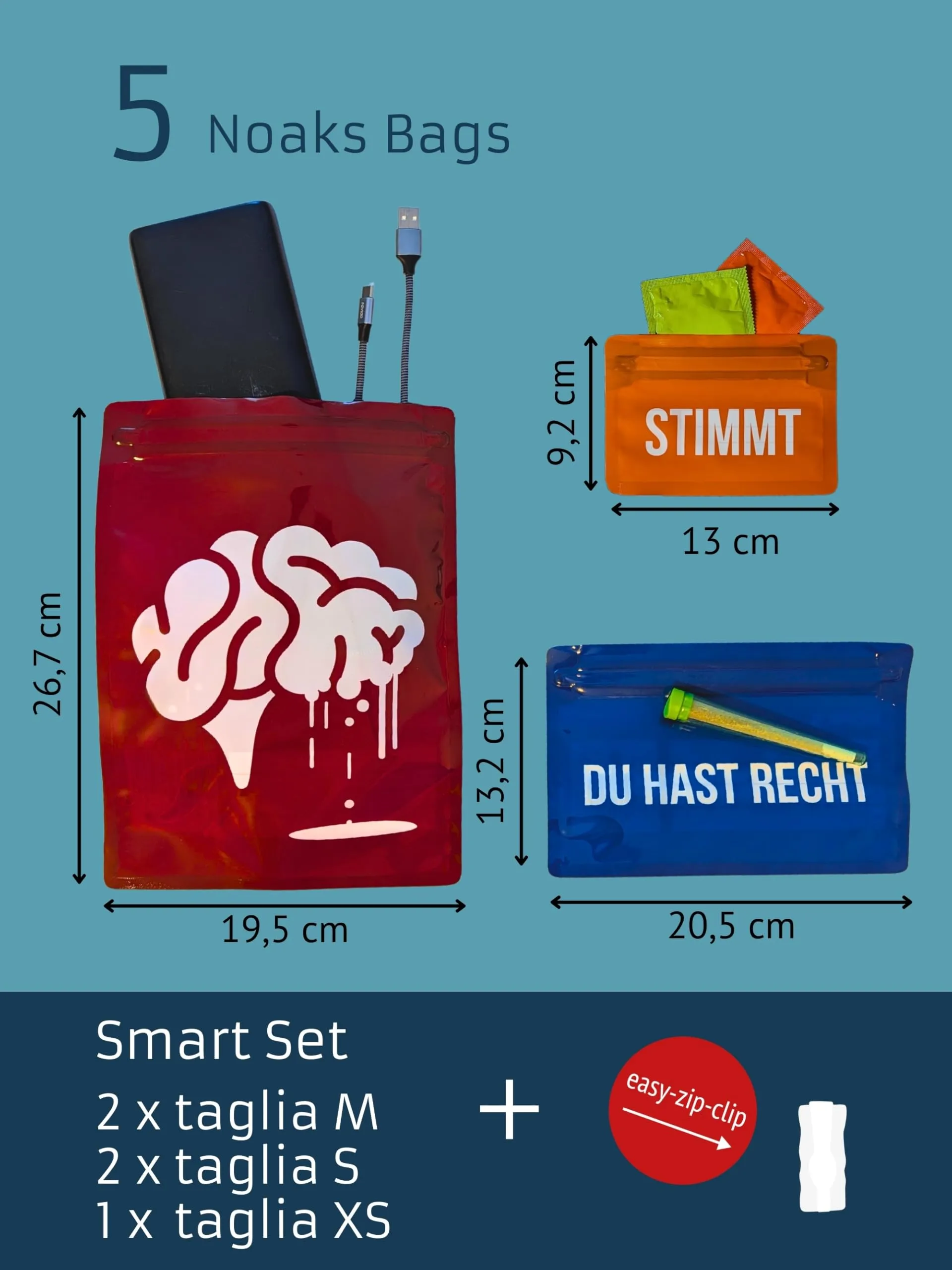 Noaks Bags, set da 5 sacchetti impermeabili (IPX8), antiodore, SMART SET - immagine 2
