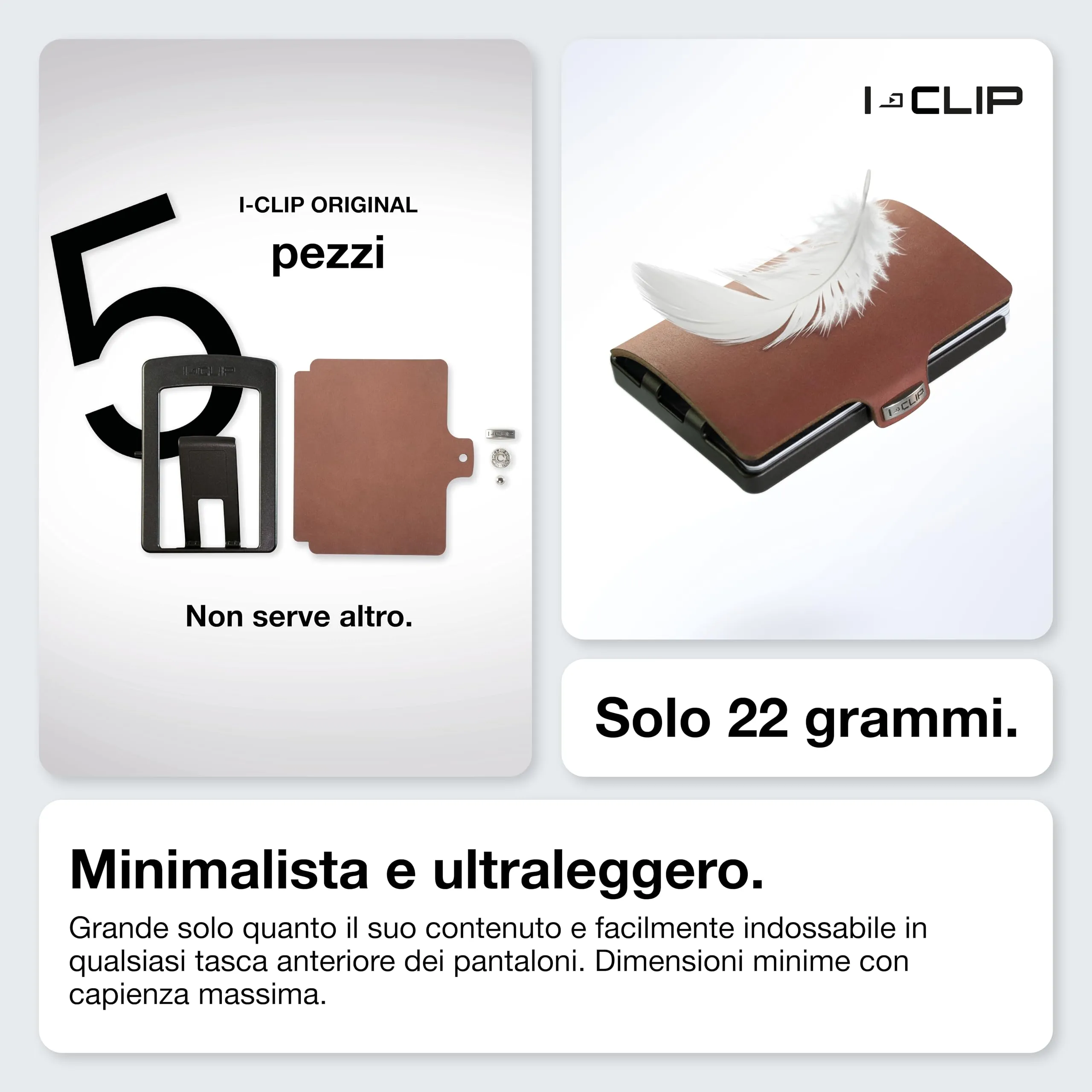 I-CLIP Original Portafoglio Uomo Slim Banconote, Mini Wallet fino a 12 Carte, Pelle Liscia Nero, Telaio Nero - immagine 3