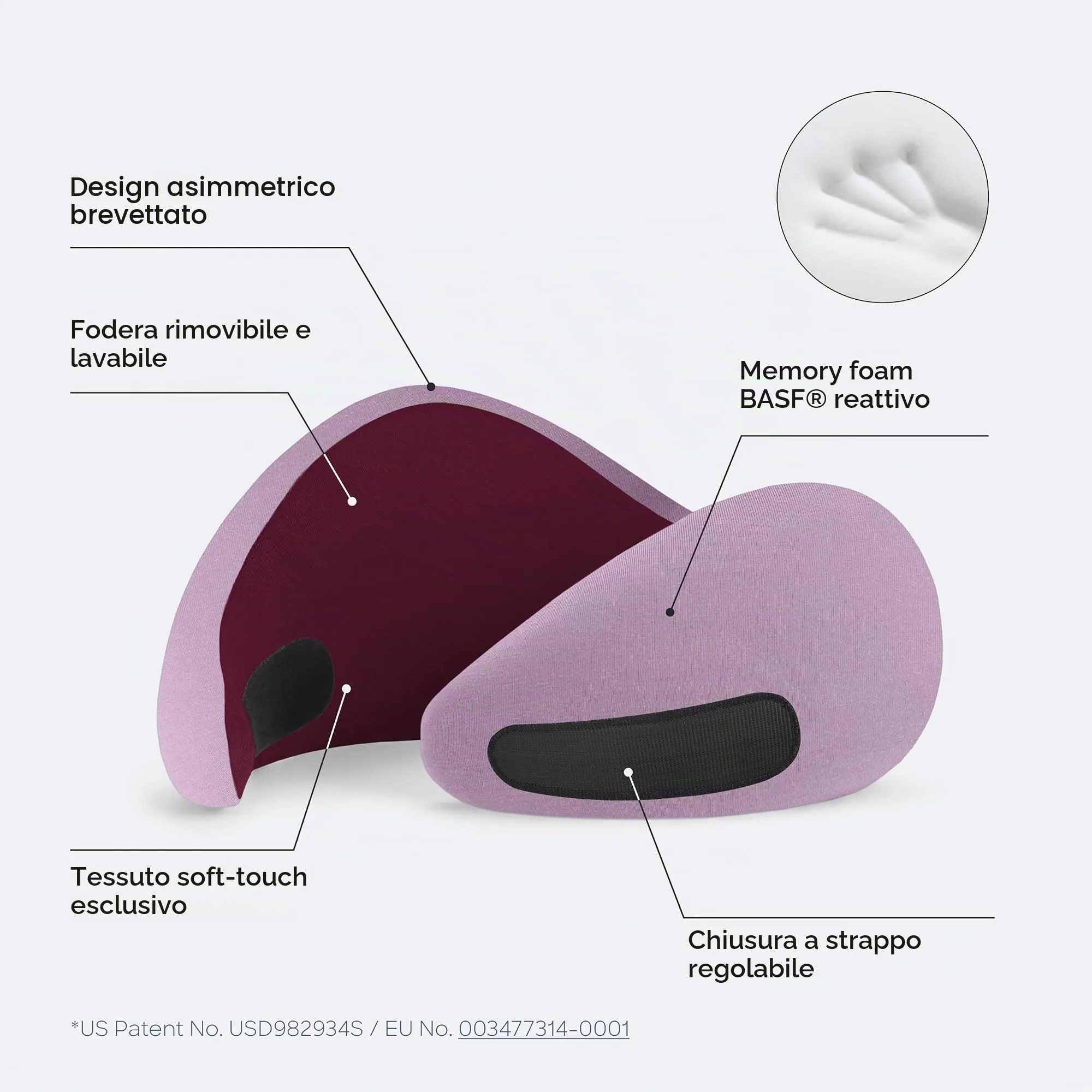 Ostrichpillow Go Neck Pillow - Cuscino da Viaggio in Memory Foam, Design Ergonomico a 360º, Lati Asimmetrici, Borsa da Viaggio Inclusa, Fodera Lavabile in Modal - immagine 5