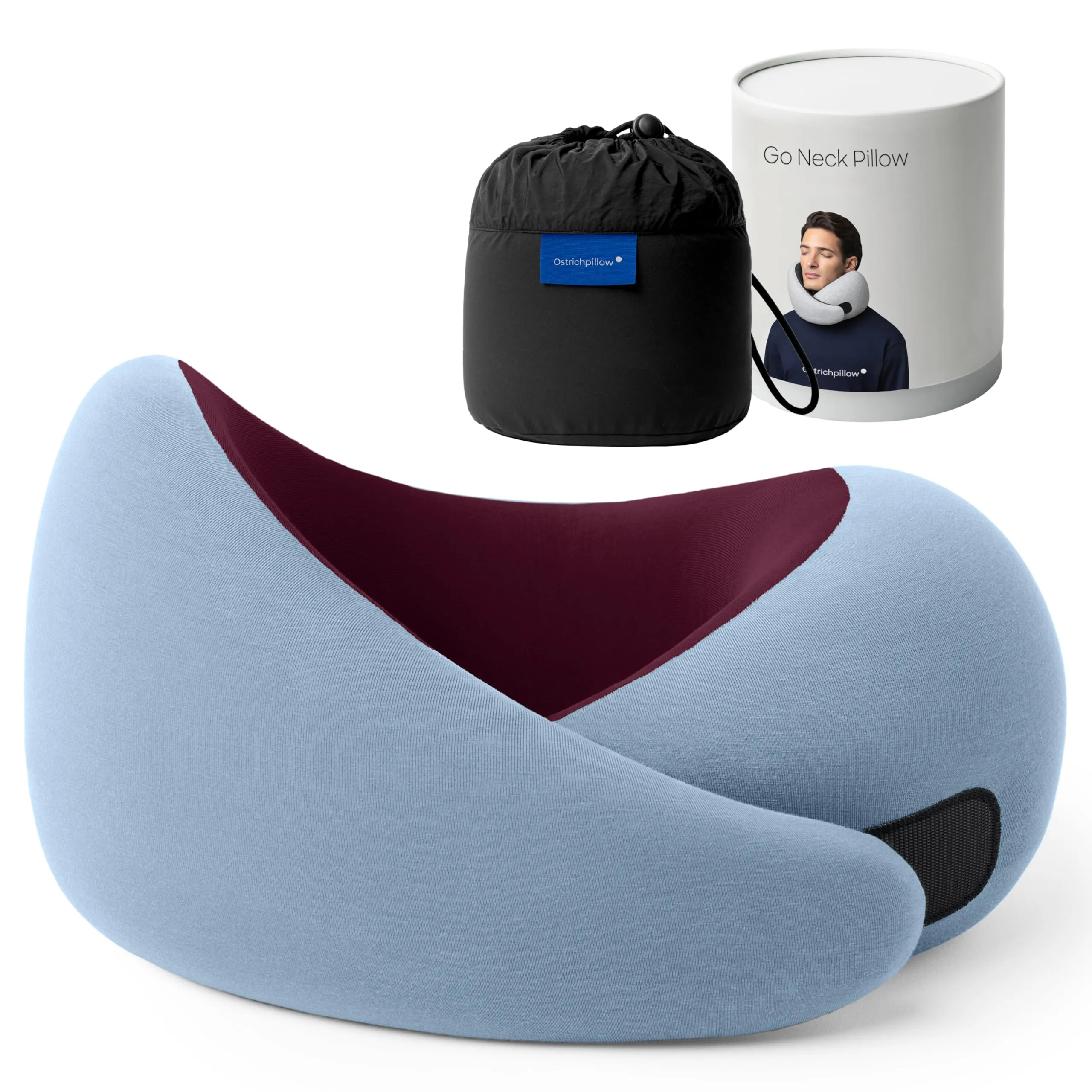 Ostrichpillow Go Neck Pillow - Cuscino da Viaggio in Memory Foam, Design Ergonomico a 360º, Lati Asimmetrici, Borsa da Viaggio Inclusa, Fodera Lavabile in Modal - immagine 1