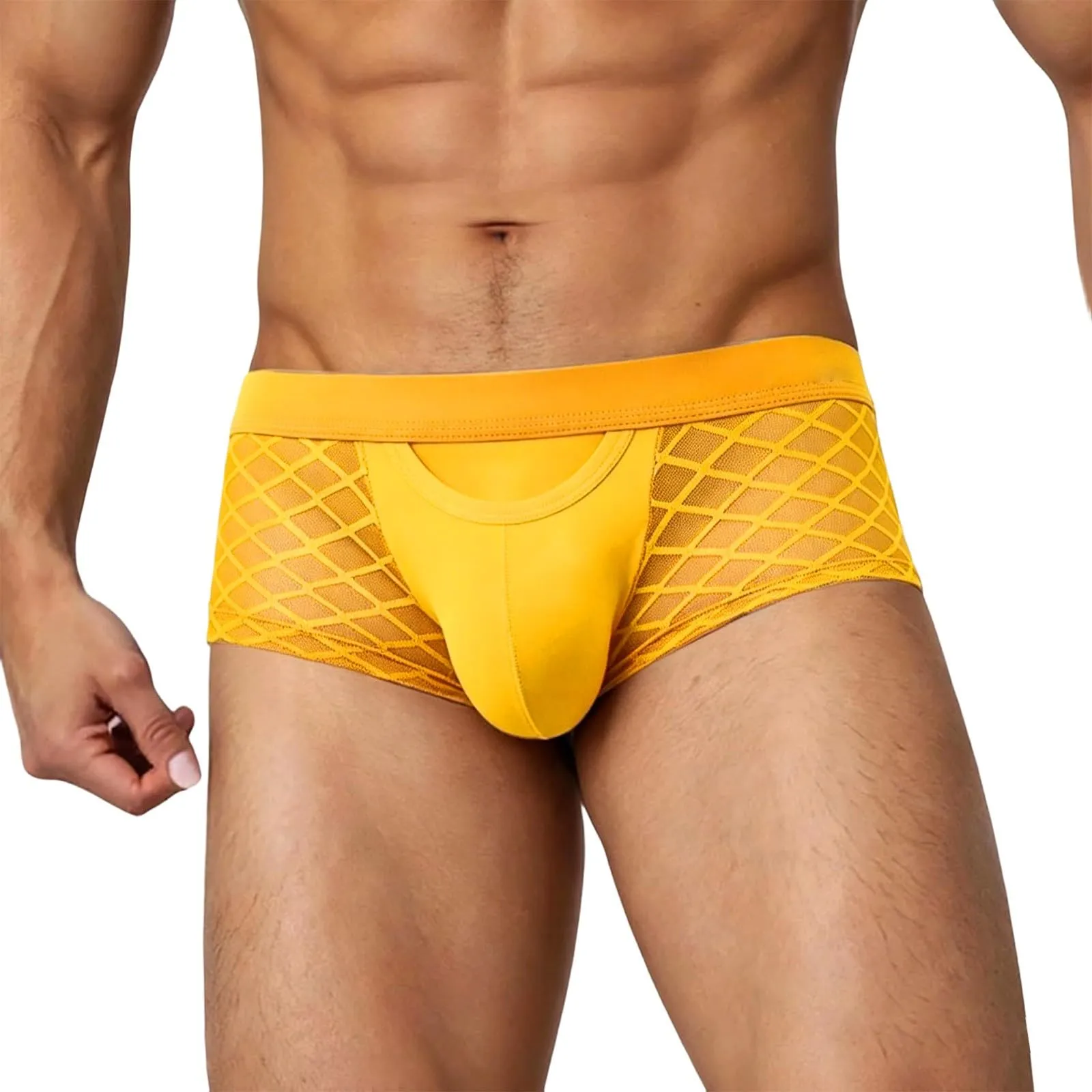 CEWIFO Boxer Uomo Cotone Elasticizzato Lunghi Slip on Estive a Vita Media in Pizzo Tinta Unita Traspirante (Orange, S) - immagine 2