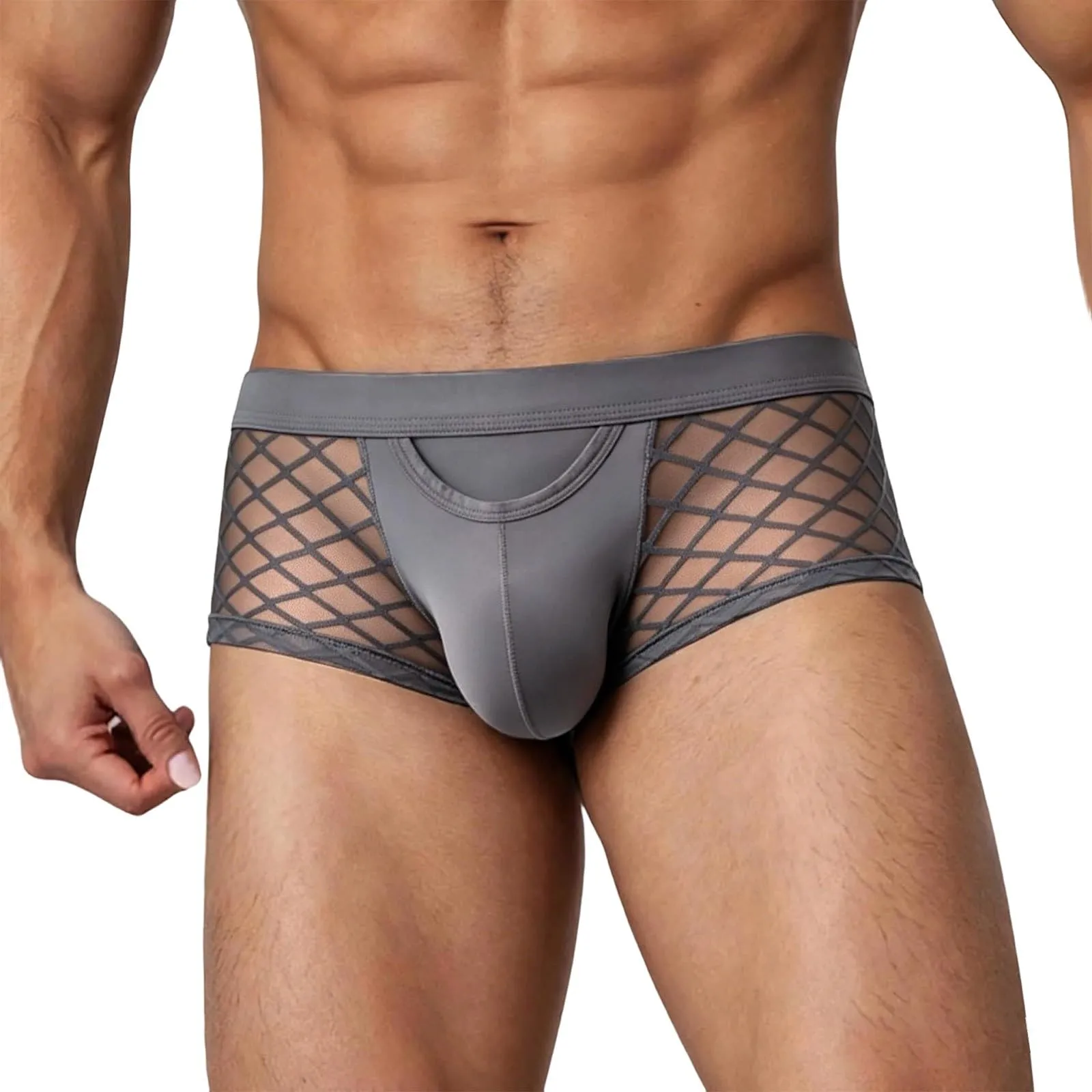 CEWIFO Perizoma Uomo Cotone Elasticizzato Costumi Natale Sexy Slip a Vita Media in Pizzo Tinta Unita Traspirante (Grey, M) - immagine 3