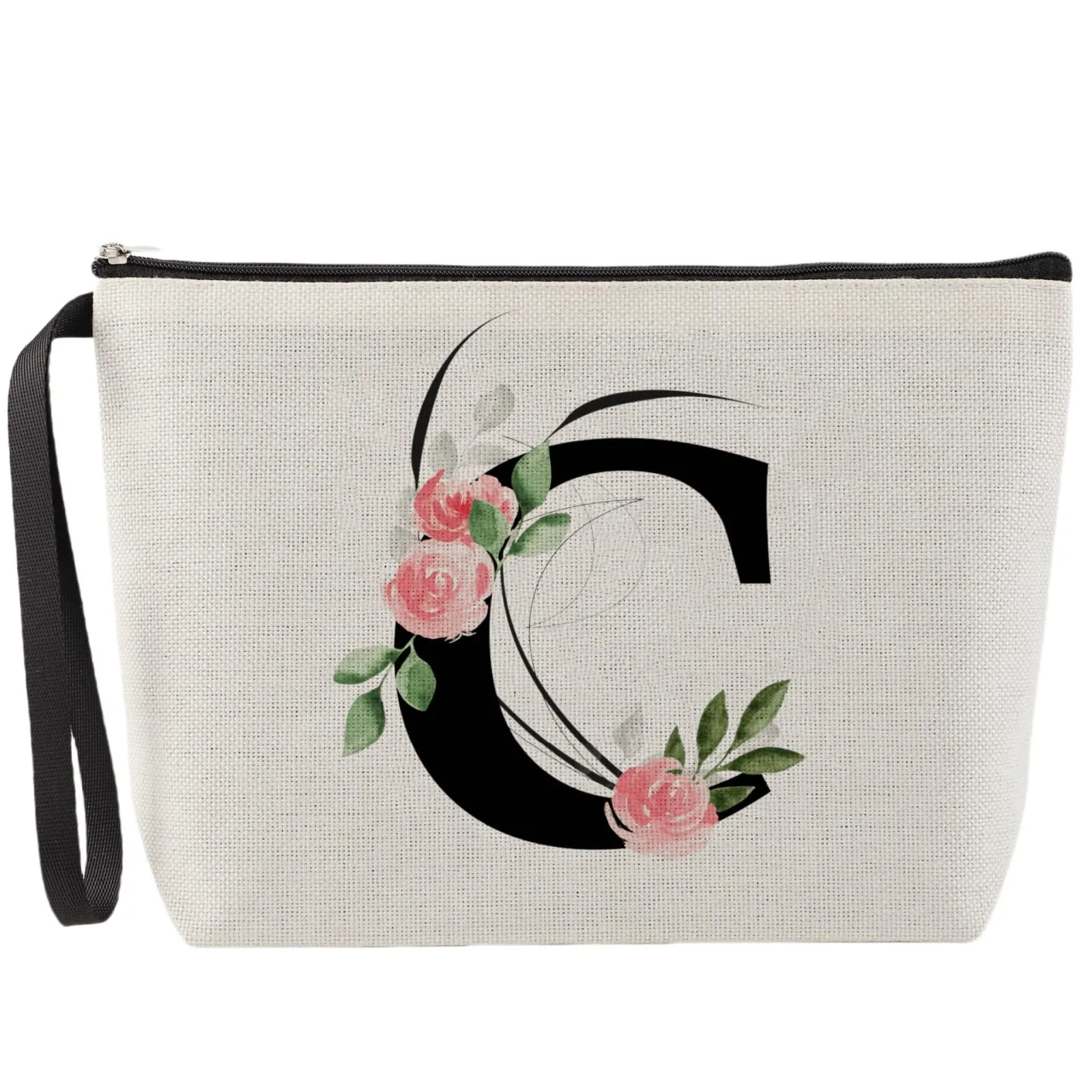 MHwan Pochette Personalizzata, Regali per Donna, Mamme e Amica, Regali di Natale e Compleanno, Elegante e Carina Beauty Case da Viaggio con Iniziale Nome (Beige) - immagine 1