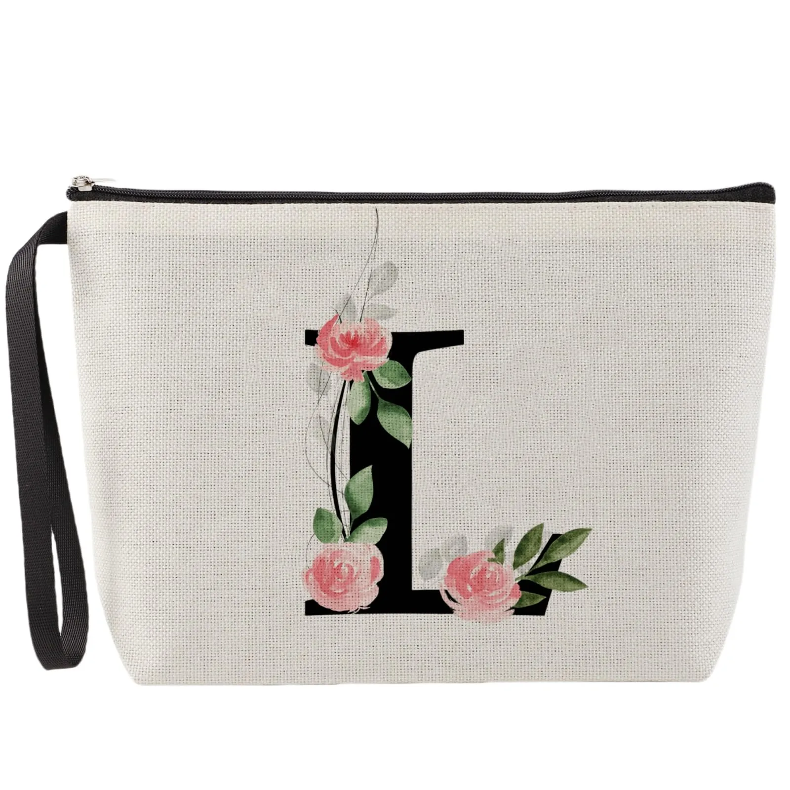 MHwan Pochette Personalizzata, Regali per Donna, Mamme e Amica, Regali di Natale e Compleanno, Elegante e Carina Beauty Case da Viaggio con Iniziale Nome (Beige) - immagine 1