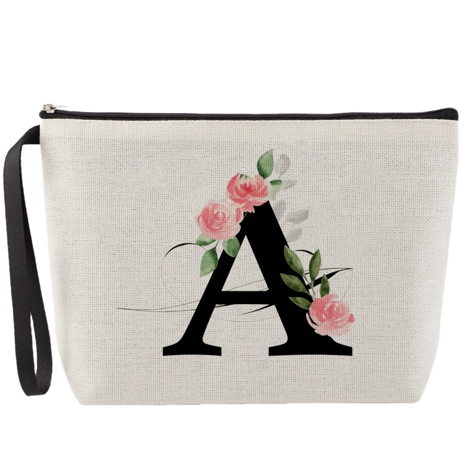 MHwan Pochette Personalizzata, Regali per Donna, Mamme e Amica, Regali di Natale e Compleanno, Elegante e Carina Beauty Case da Viaggio con Iniziale Nome (Beige) - immagine 1