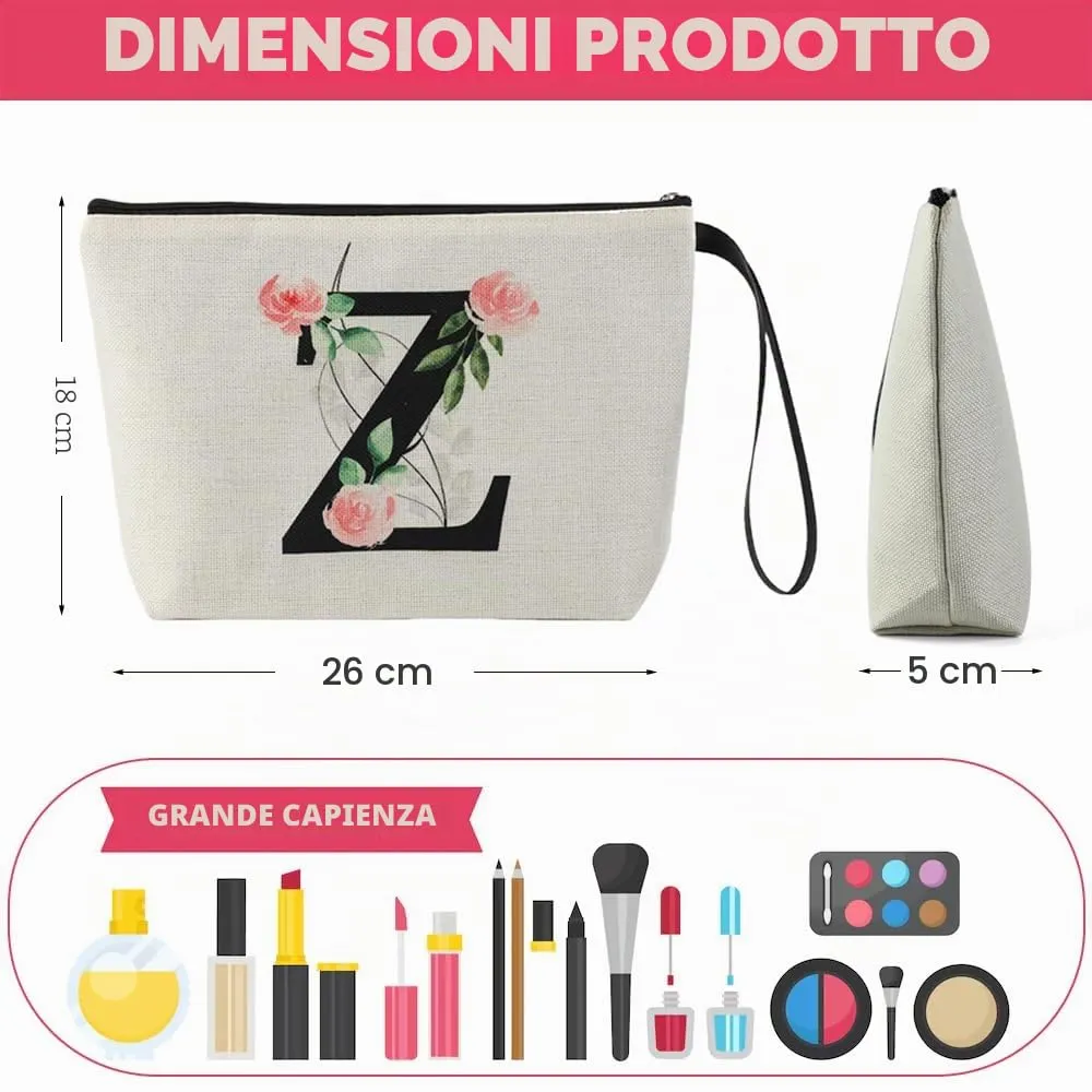 MHwan Pochette Personalizzata, Regali per Donna, Mamme e Amica, Regali di Natale e Compleanno, Elegante e Carina Beauty Case da Viaggio con Iniziale Nome (Beige) - immagine 5