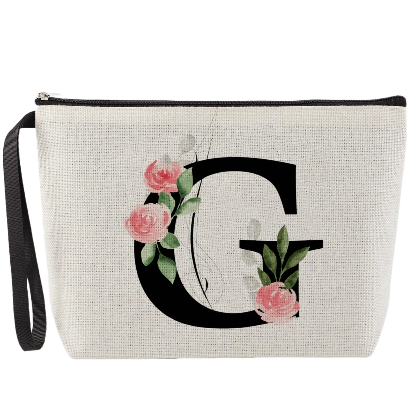 MHwan Pochette Personalizzata, Regali per Donna, Mamme e Amica, Regali di Natale e Compleanno, Elegante e Carina Beauty Case da Viaggio con Iniziale Nome (Beige) - immagine 1