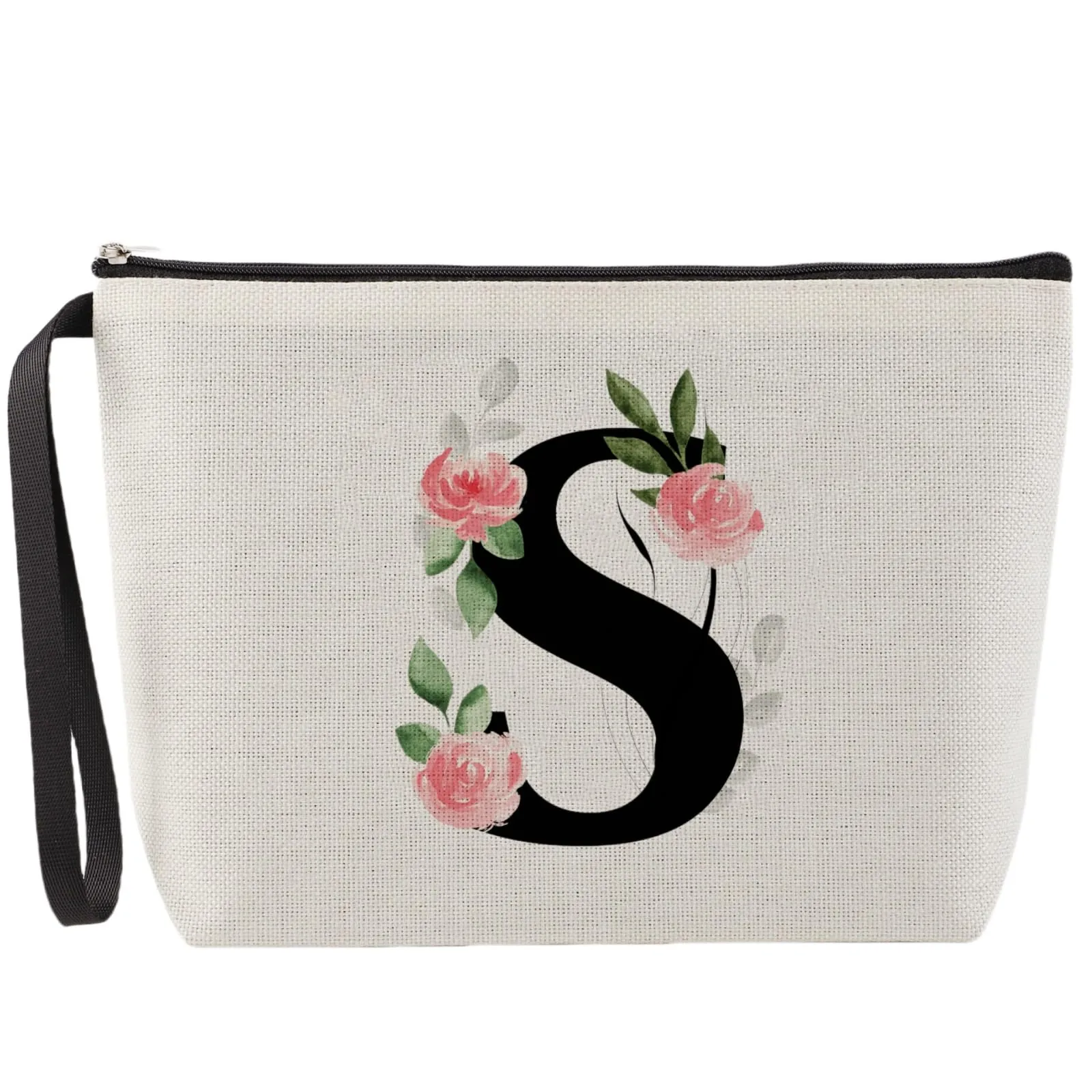MHwan Pochette Personalizzata, Regali per Donna, Mamme e Amica, Regali di Natale e Compleanno, Elegante e Carina Beauty Case da Viaggio con Iniziale Nome (Beige) - immagine 1
