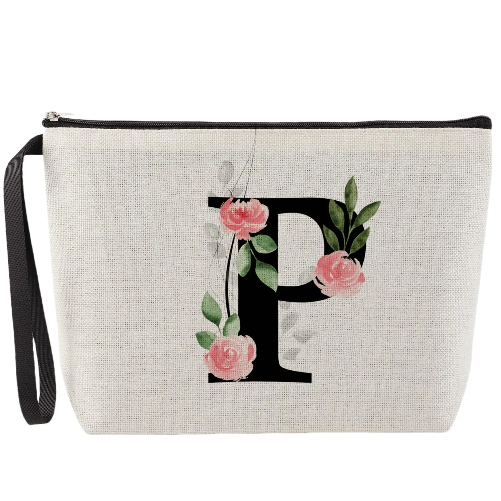 MHwan Pochette Personalizzata, Regali per Donna, Mamme e Amica, Regali di Natale e Compleanno, Elegante e Carina Beauty Case da Viaggio con Iniziale Nome (Beige) - immagine 1