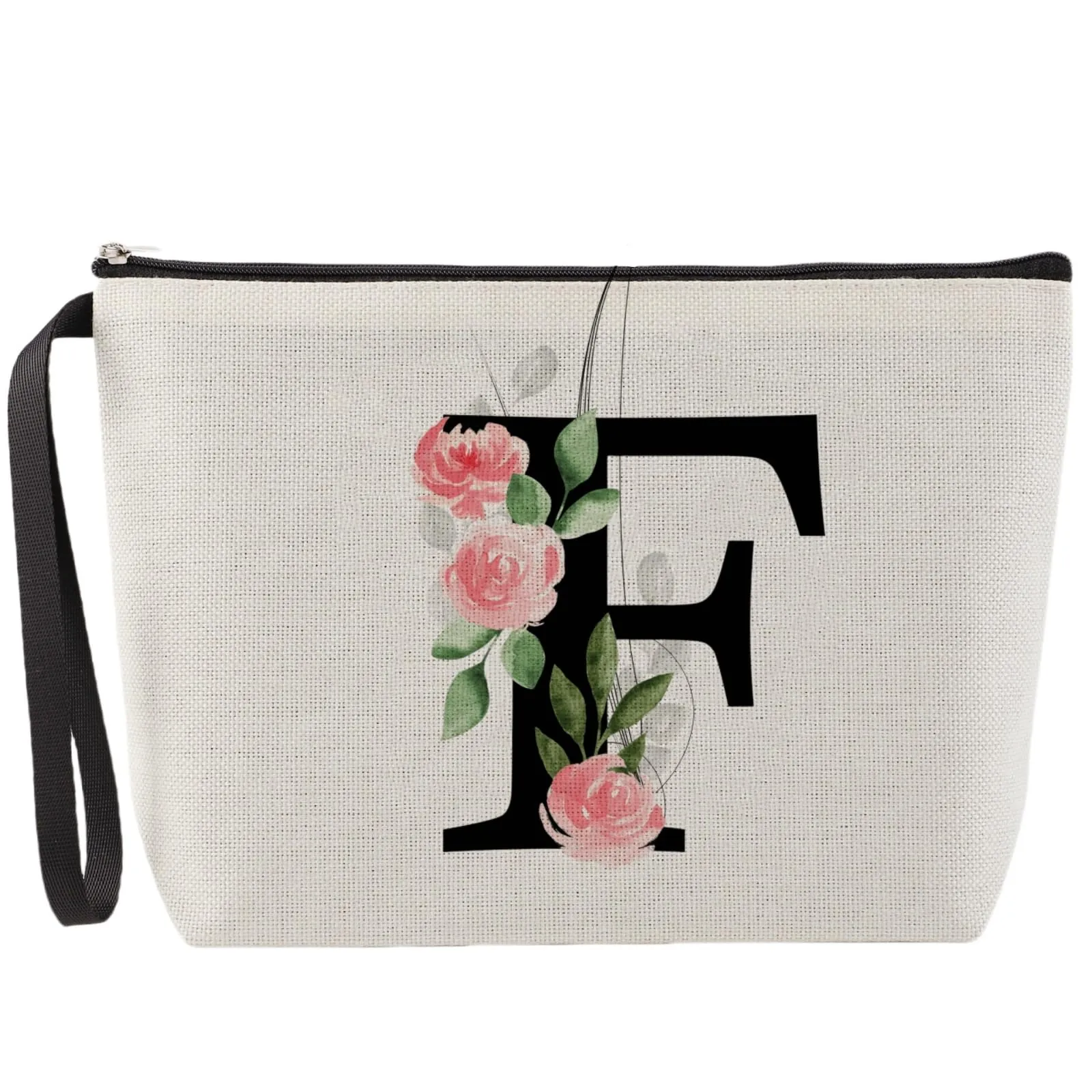 MHwan Pochette Personalizzata, Regali per Donna, Mamme e Amica, Regali di Natale e Compleanno, Elegante e Carina Beauty Case da Viaggio con Iniziale Nome (Beige) - immagine 1