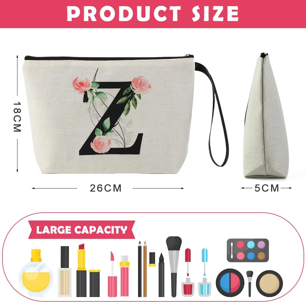 MHwan Pochette Personalizzata, Regali per Donna, Mamme e Amica, Regali di Natale e Compleanno, Elegante e Carina Beauty Case da Viaggio con Iniziale Nome (Beige) - immagine 5