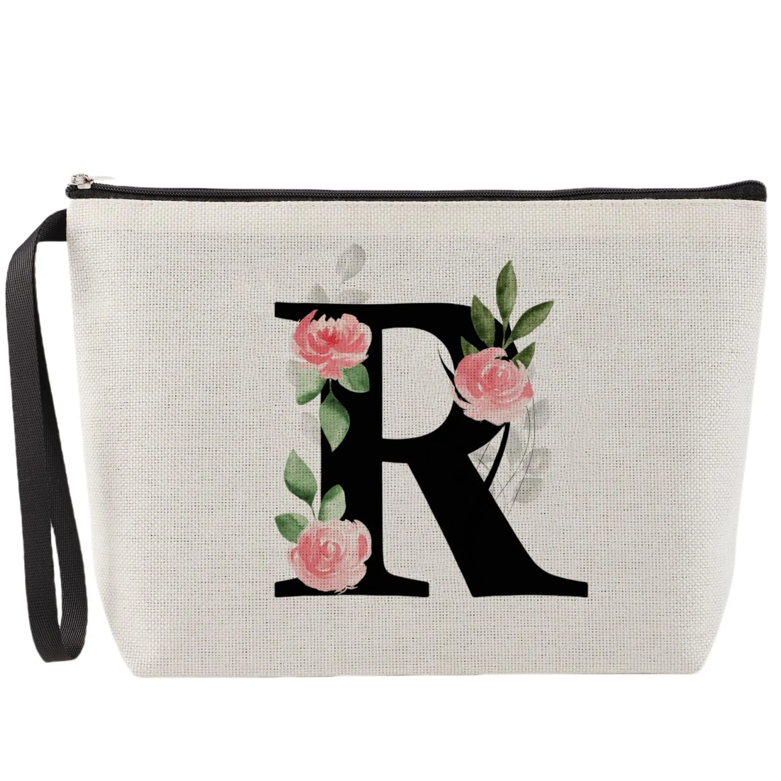 MHwan Pochette Personalizzata, Regali per Donna, Mamme e Amica, Regali di Natale e Compleanno, Elegante e Carina Beauty Case da Viaggio con Iniziale Nome (Beige) - immagine 1