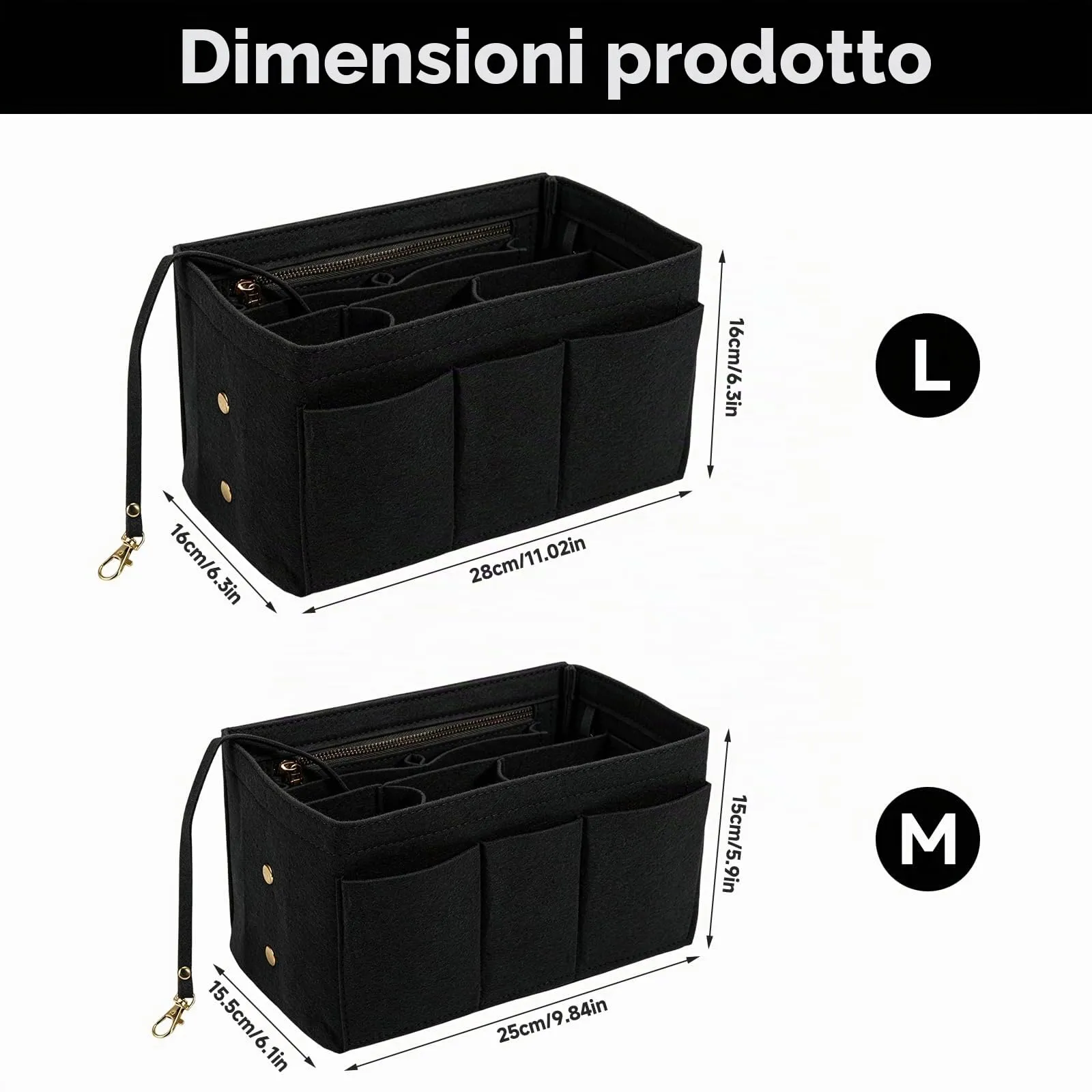 Wotrilw Feltro Organizer da Borsa, Organizzatore di Feltro, Bag in Bag con Catena Chiave, Organizzatore Leggero, con Scomparto Estraibile, Organizer da Borsa Donna - immagine 2