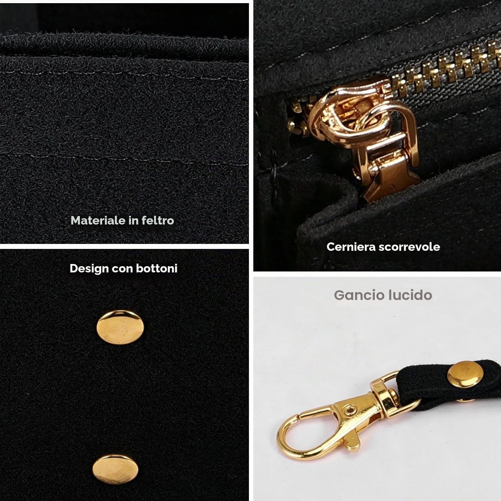 Wotrilw Feltro Organizer da Borsa, Organizzatore di Feltro, Bag in Bag con Catena Chiave, Organizzatore Leggero, con Scomparto Estraibile, Organizer da Borsa Donna - immagine 4