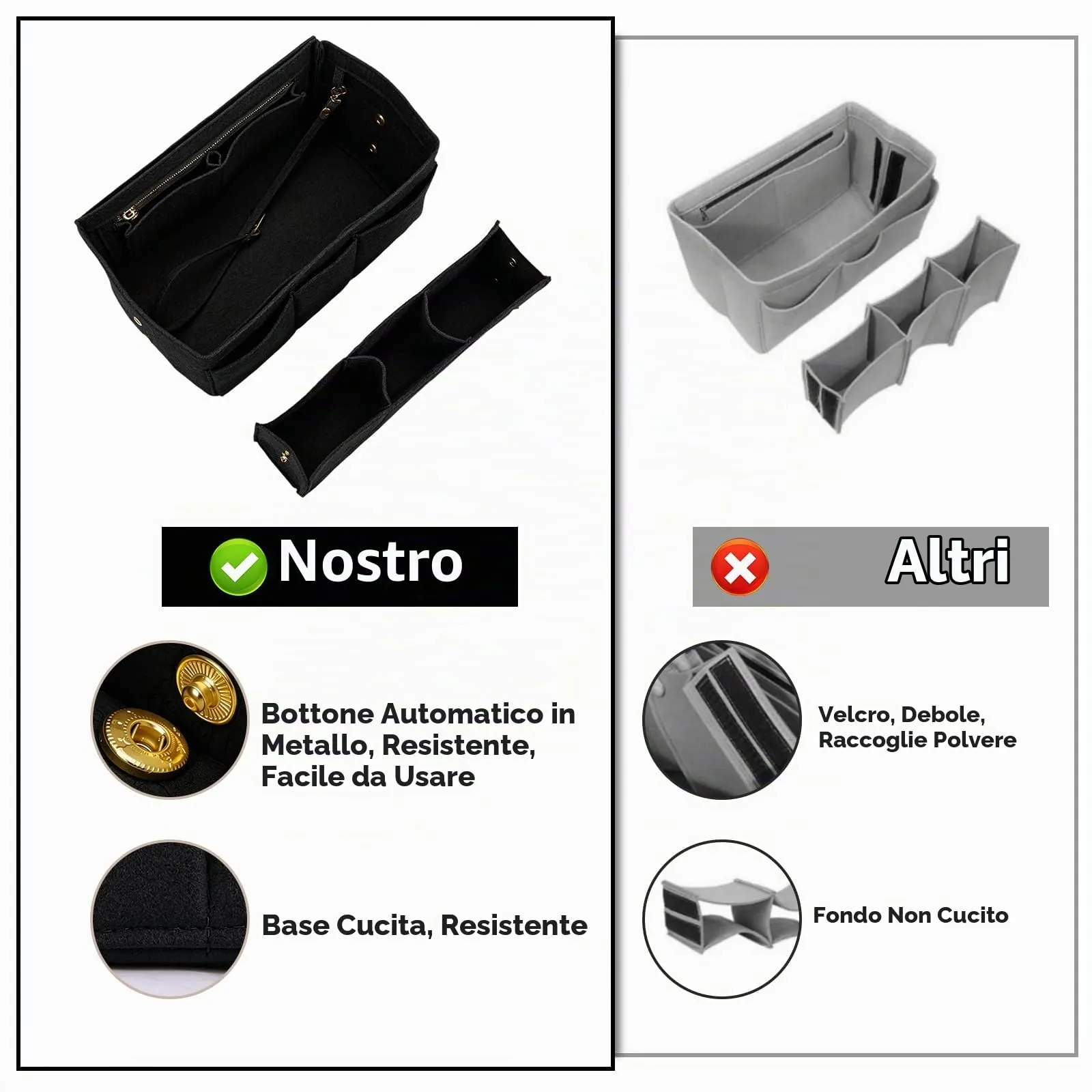 Wotrilw Feltro Organizer da Borsa, Organizzatore di Feltro, Bag in Bag con Catena Chiave, Organizzatore Leggero, con Scomparto Estraibile, Organizer da Borsa Donna - immagine 6
