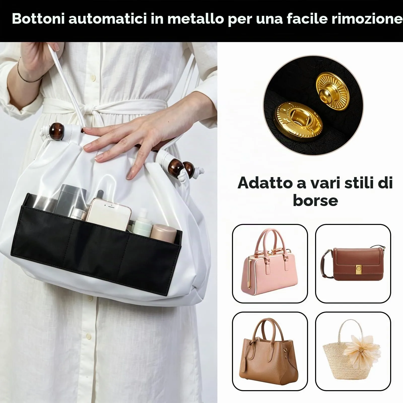 Wotrilw Feltro Organizer da Borsa, Organizzatore di Feltro, Bag in Bag con Catena Chiave, Organizzatore Leggero, con Scomparto Estraibile, Organizer da Borsa Donna - immagine 7