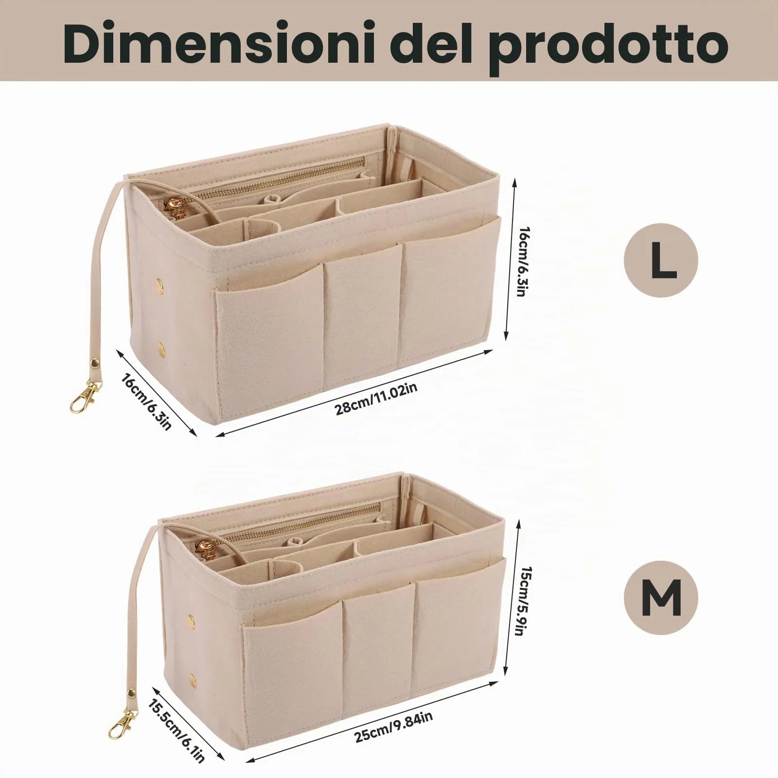 Wotrilw Feltro Organizer da Borsa, Organizzatore di Feltro, Bag in Bag con Catena Chiave, Organizzatore Leggero, con Scomparto Estraibile, Organizer da Borsa Donna - immagine 2