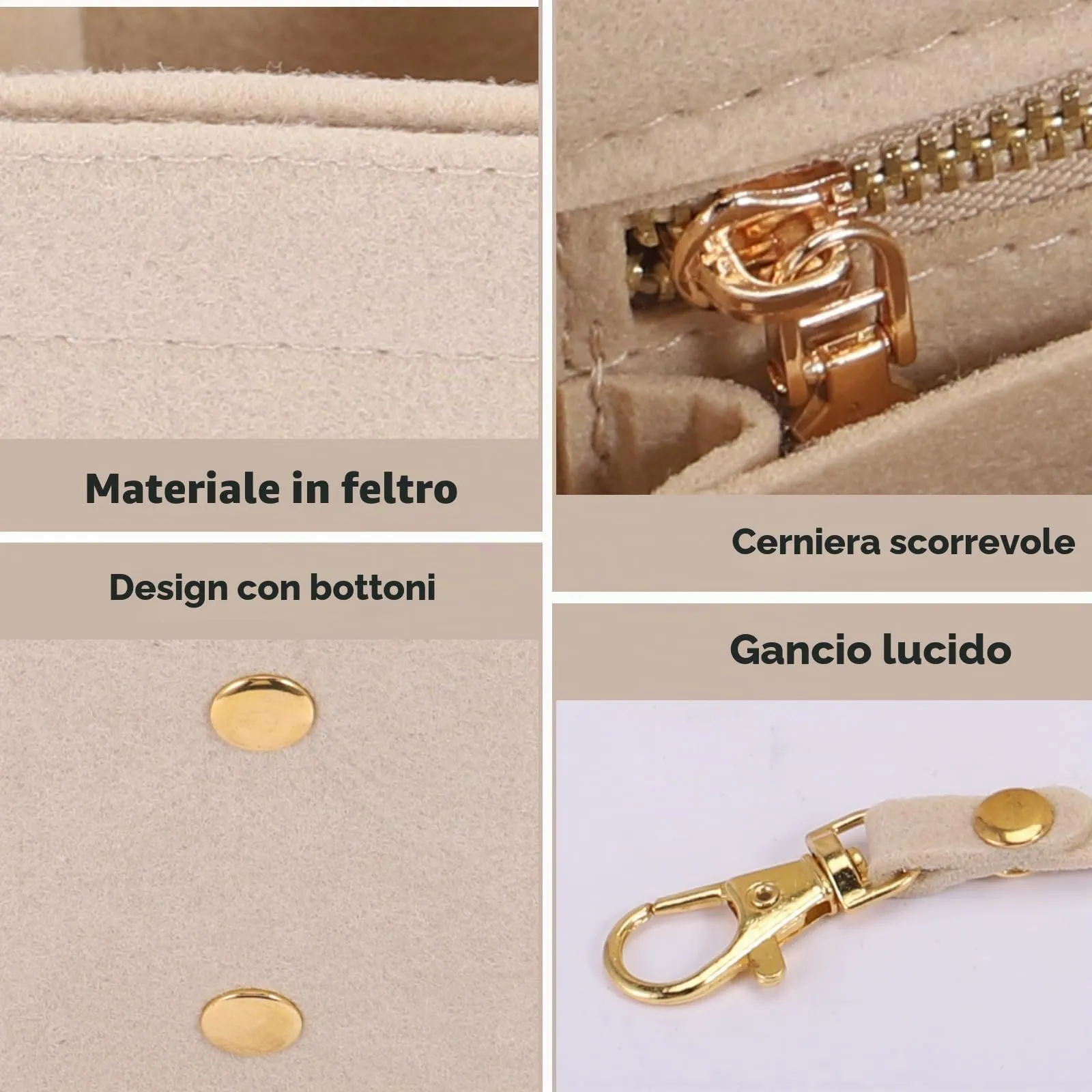 Wotrilw Feltro Organizer da Borsa, Organizzatore di Feltro, Bag in Bag con Catena Chiave, Organizzatore Leggero, con Scomparto Estraibile, Organizer da Borsa Donna - immagine 4