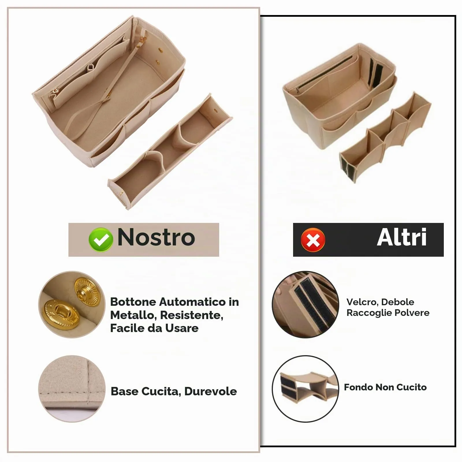 Wotrilw Feltro Organizer da Borsa, Organizzatore di Feltro, Bag in Bag con Catena Chiave, Organizzatore Leggero, con Scomparto Estraibile, Organizer da Borsa Donna - immagine 6