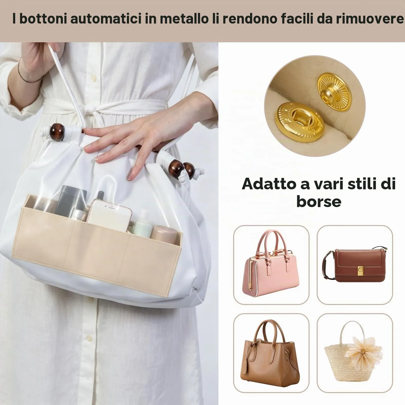 Wotrilw Feltro Organizer da Borsa, Organizzatore di Feltro, Bag in Bag con Catena Chiave, Organizzatore Leggero, con Scomparto Estraibile, Organizer da Borsa Donna - immagine 7