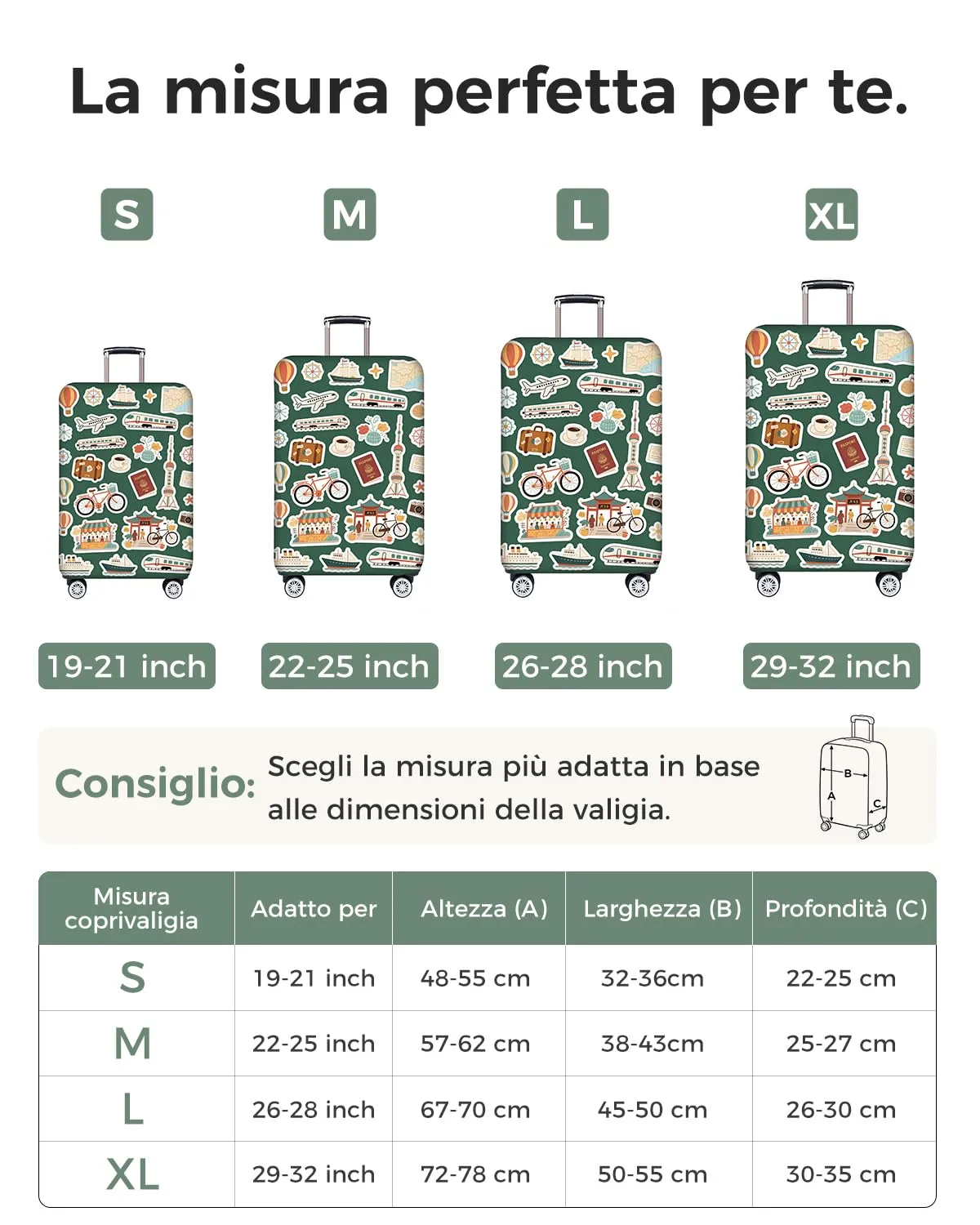 Coprivaligia Elastico Spesso XL per Valigia 29-32 Pollici, Traccia Viaggio - immagine 3