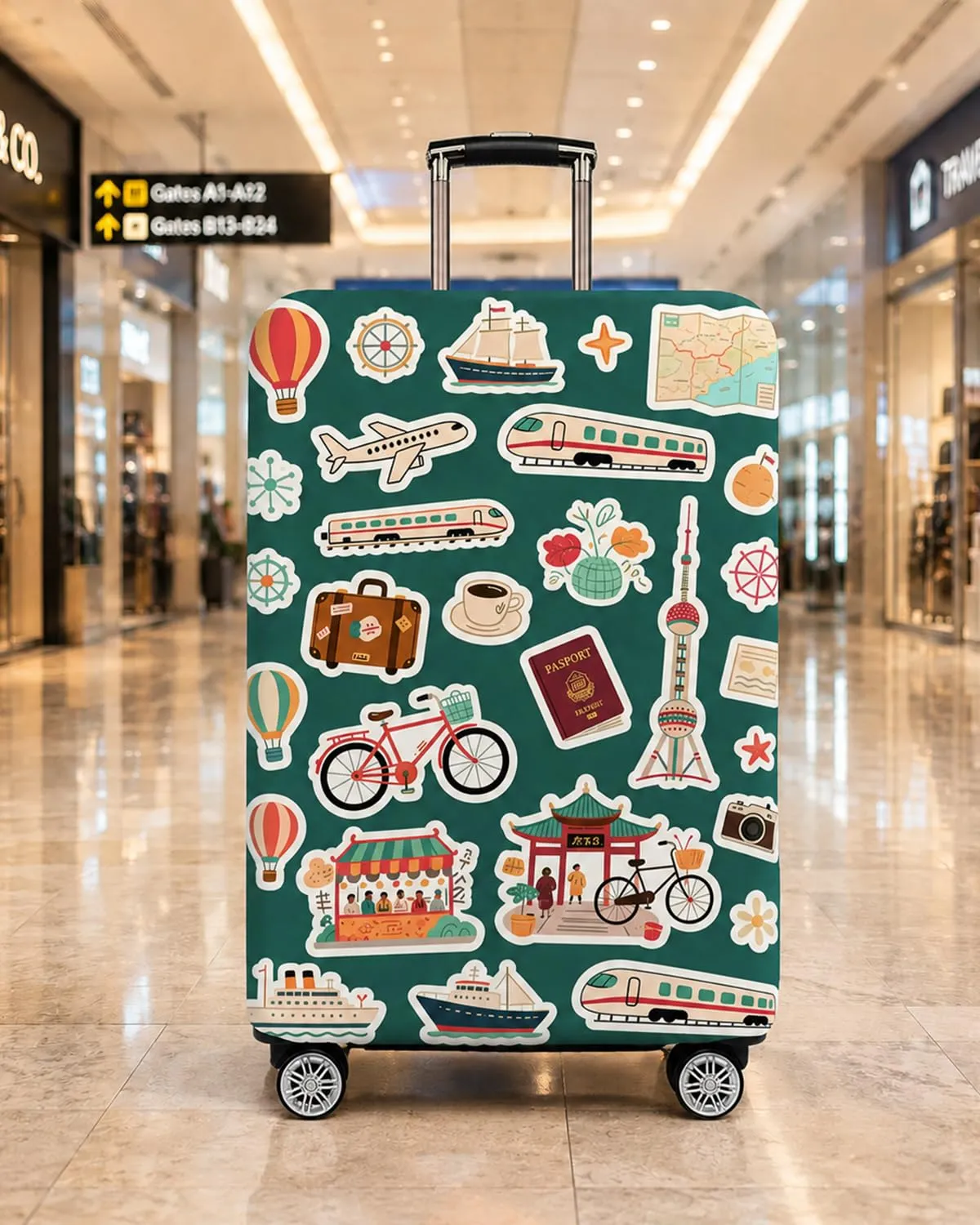 Coprivaligia Elastico Spesso M per Valigia 22-25 Pollici, Traccia Viaggio - immagine 2