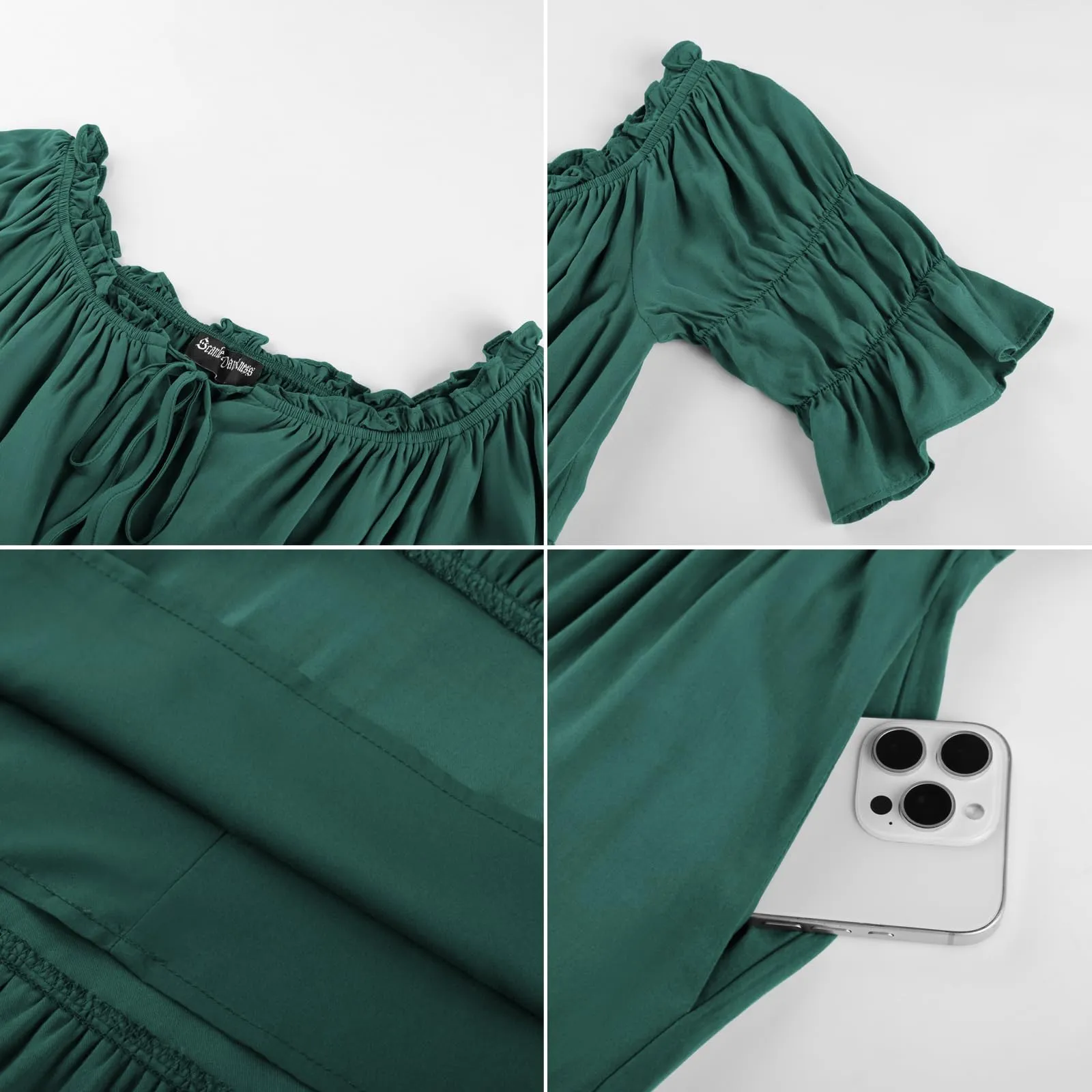 SCARLET DARKNESS, Abito da donna rinascimentale maxi, senza spalline, costume da pirata, Verde oliva, S - immagine 7