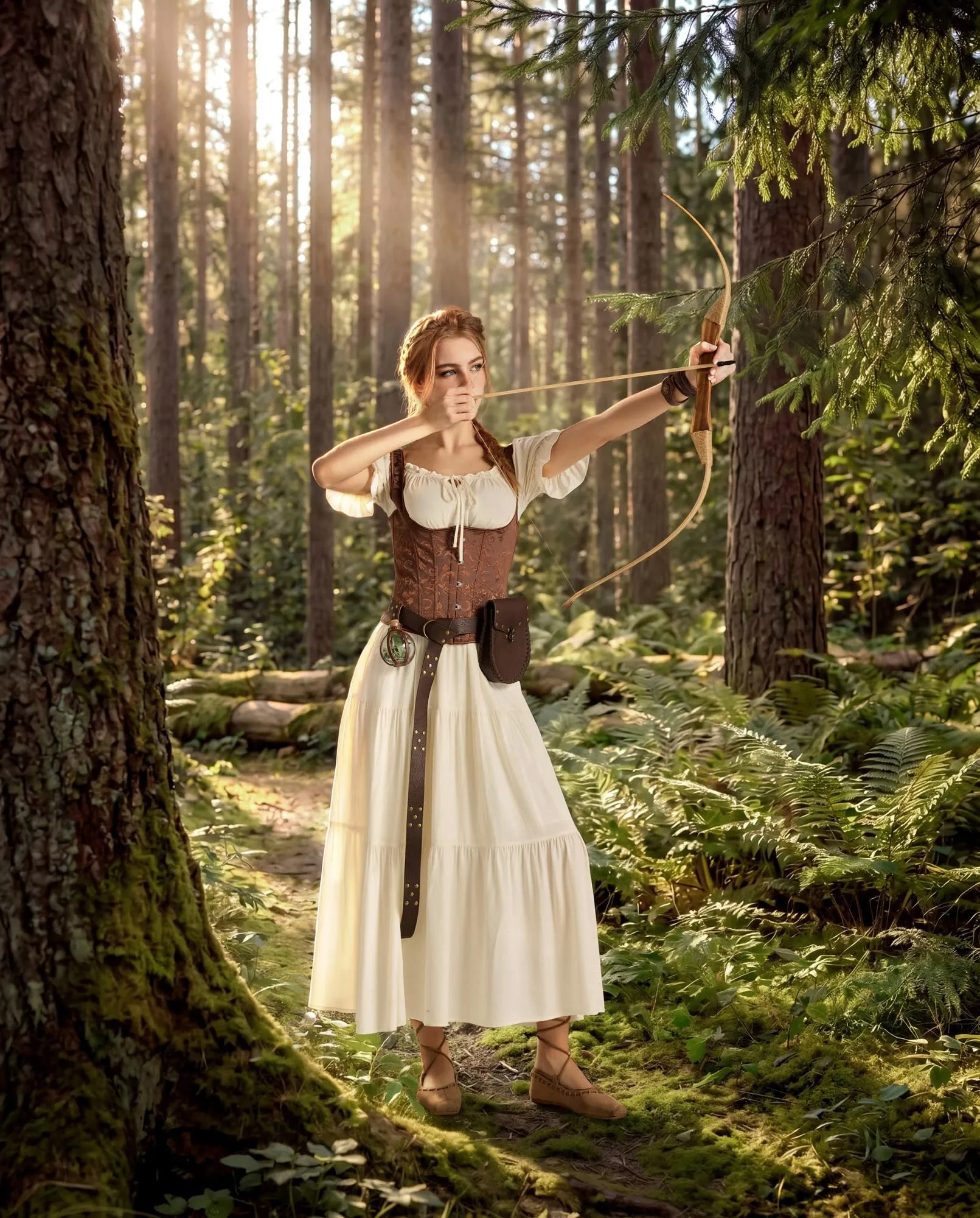 SCARLET DARKNESS Maxi abito rinascimentale da donna con spalle scoperte, Albicocca, L - immagine 6