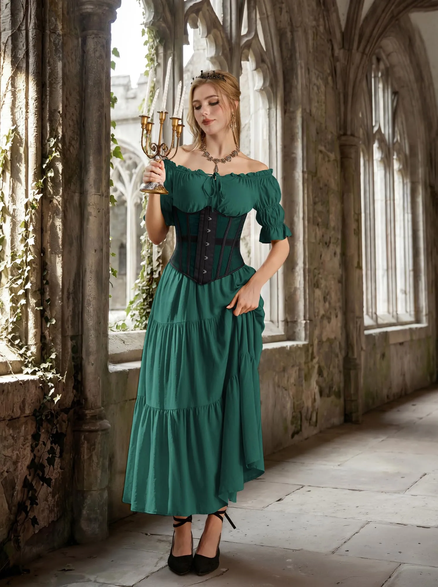 SCARLET DARKNESS Maxi abito rinascimentale da donna con spalle scoperte - immagine 2