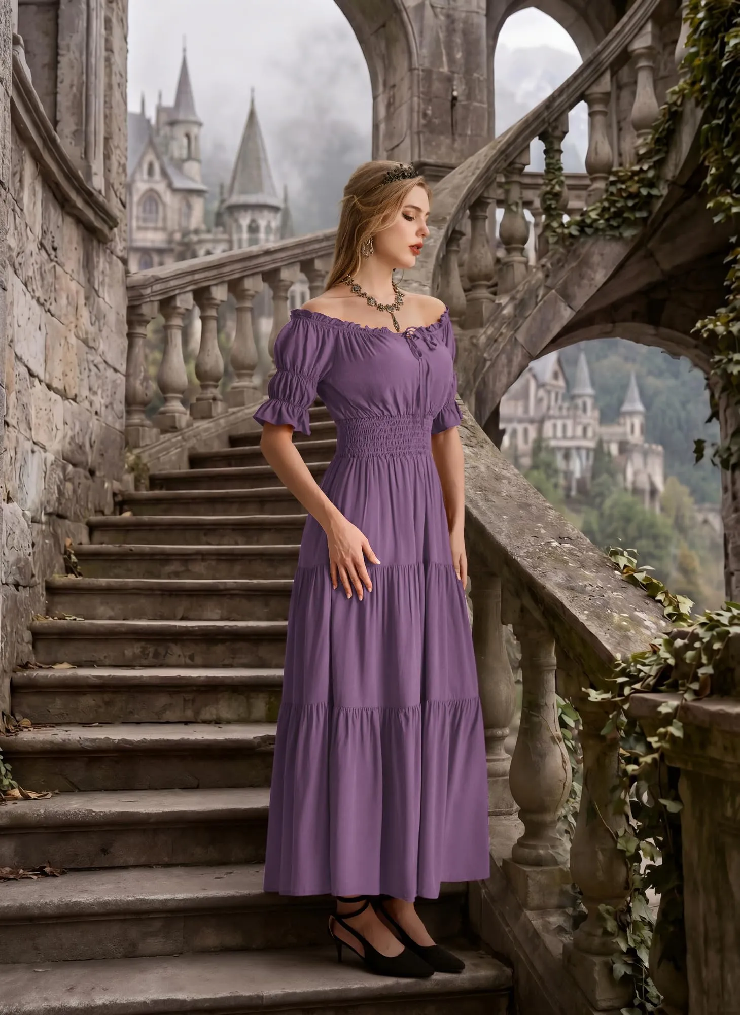 SCARLET DARKNESS Maxi abito rinascimentale da donna con spalle scoperte - immagine 3
