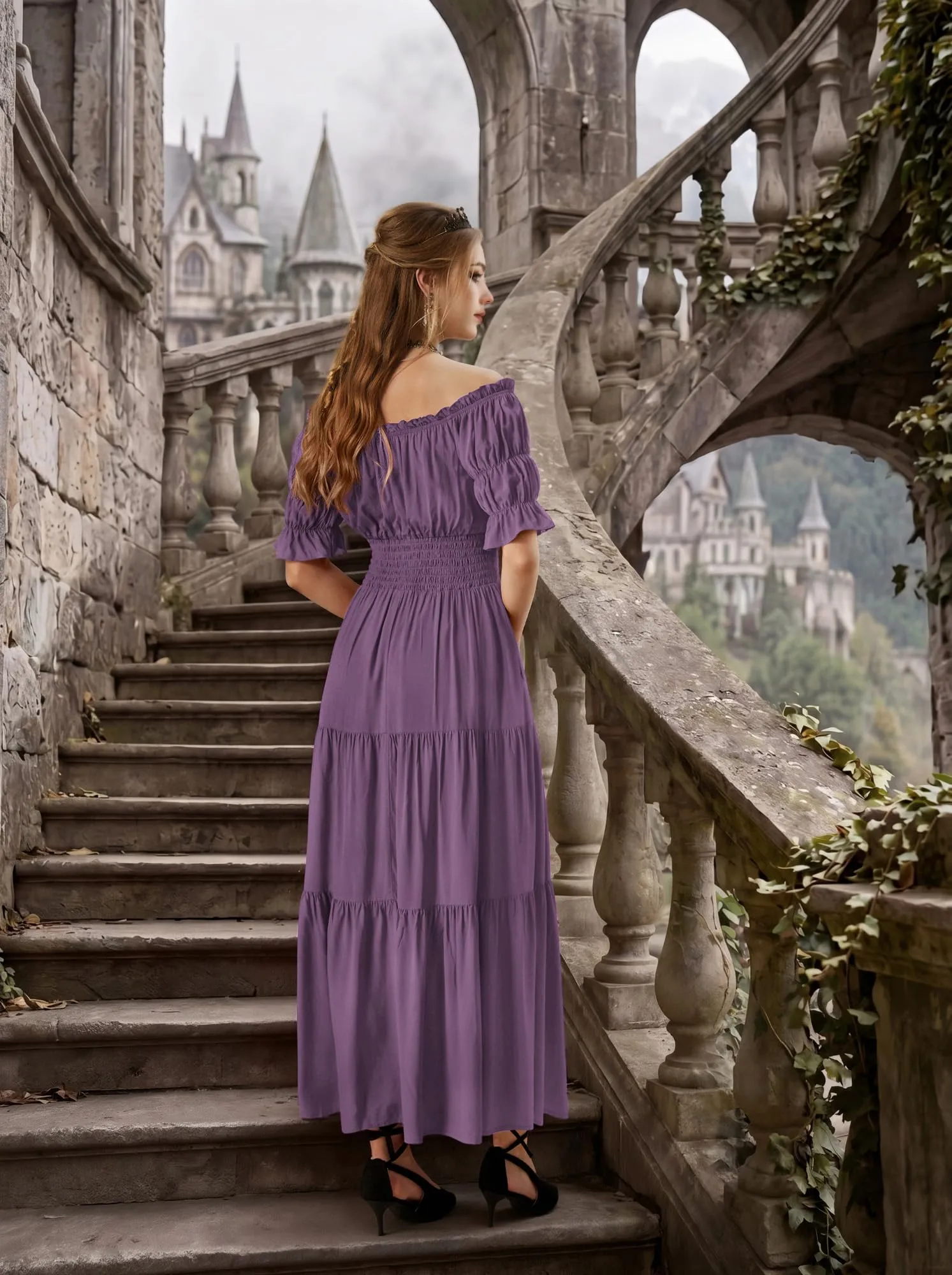 SCARLET DARKNESS Maxi abito rinascimentale da donna con spalle scoperte - immagine 4