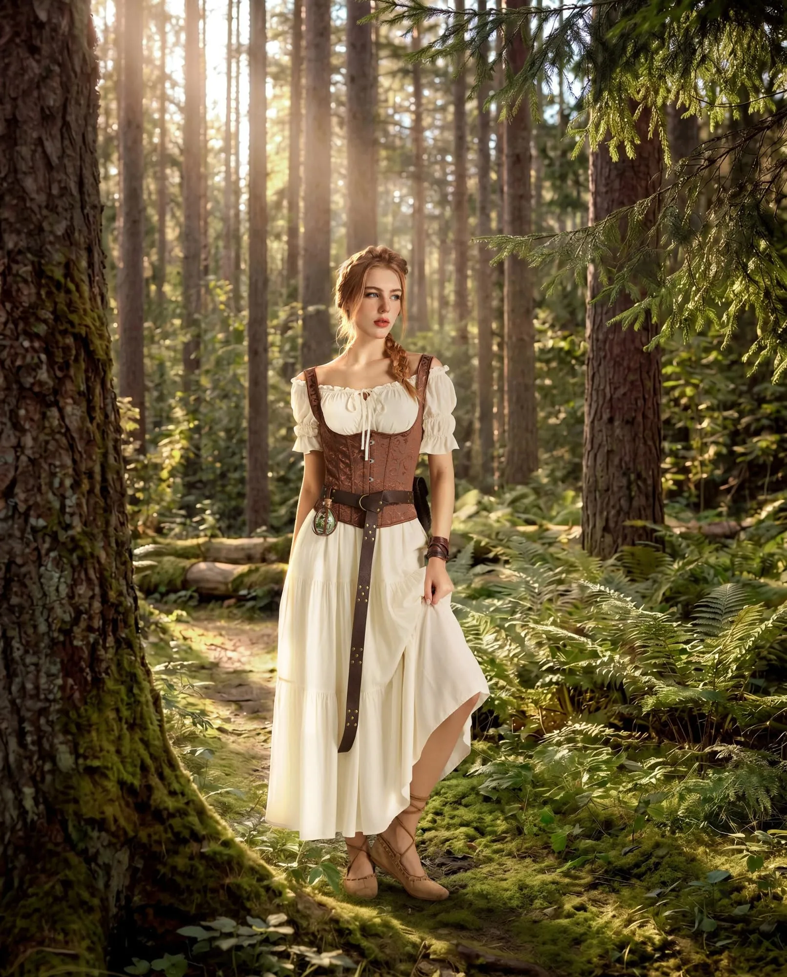 SCARLET DARKNESS, Abito da donna rinascimentale maxi, senza spalline, costume da pirata, Albicocca, XXL - immagine 5