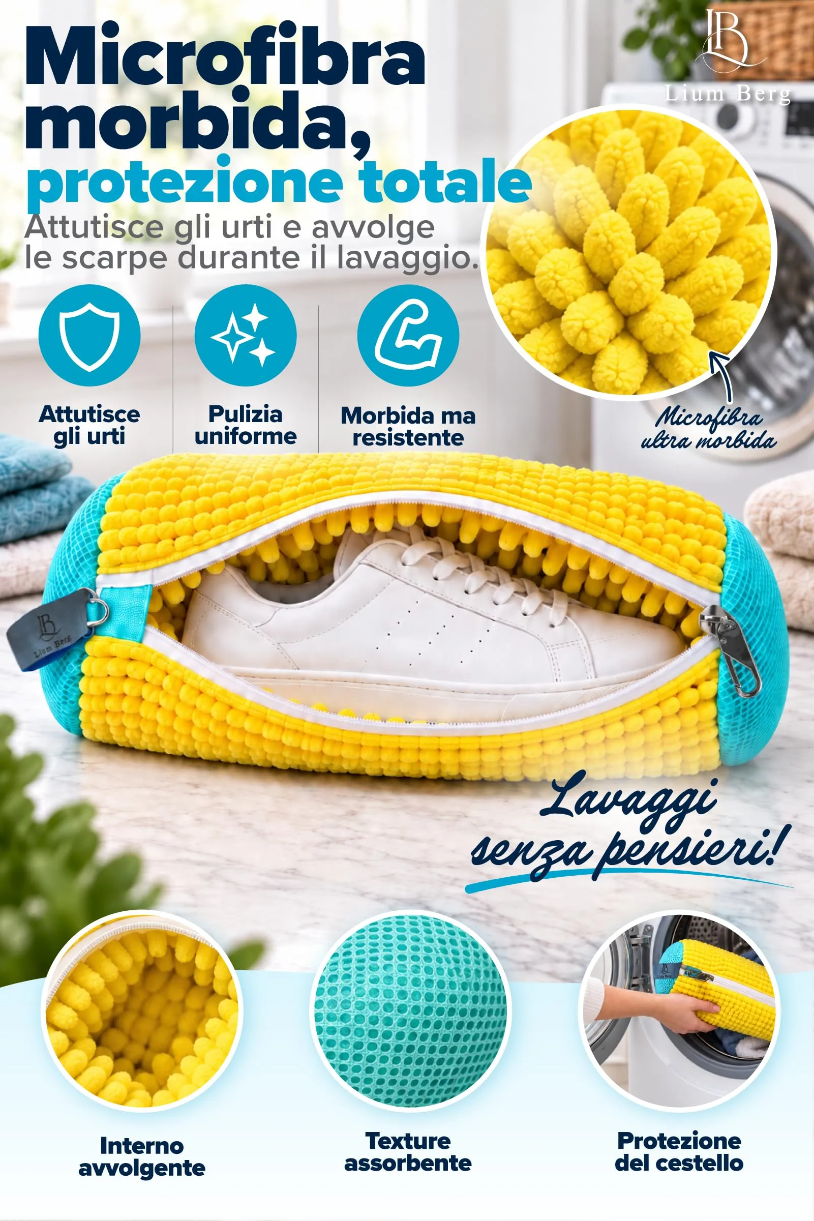 Lium Berg 2pz Sacchetti per Lavare Scarpe in Lavatrice con Zip Rinforzata - immagine 5