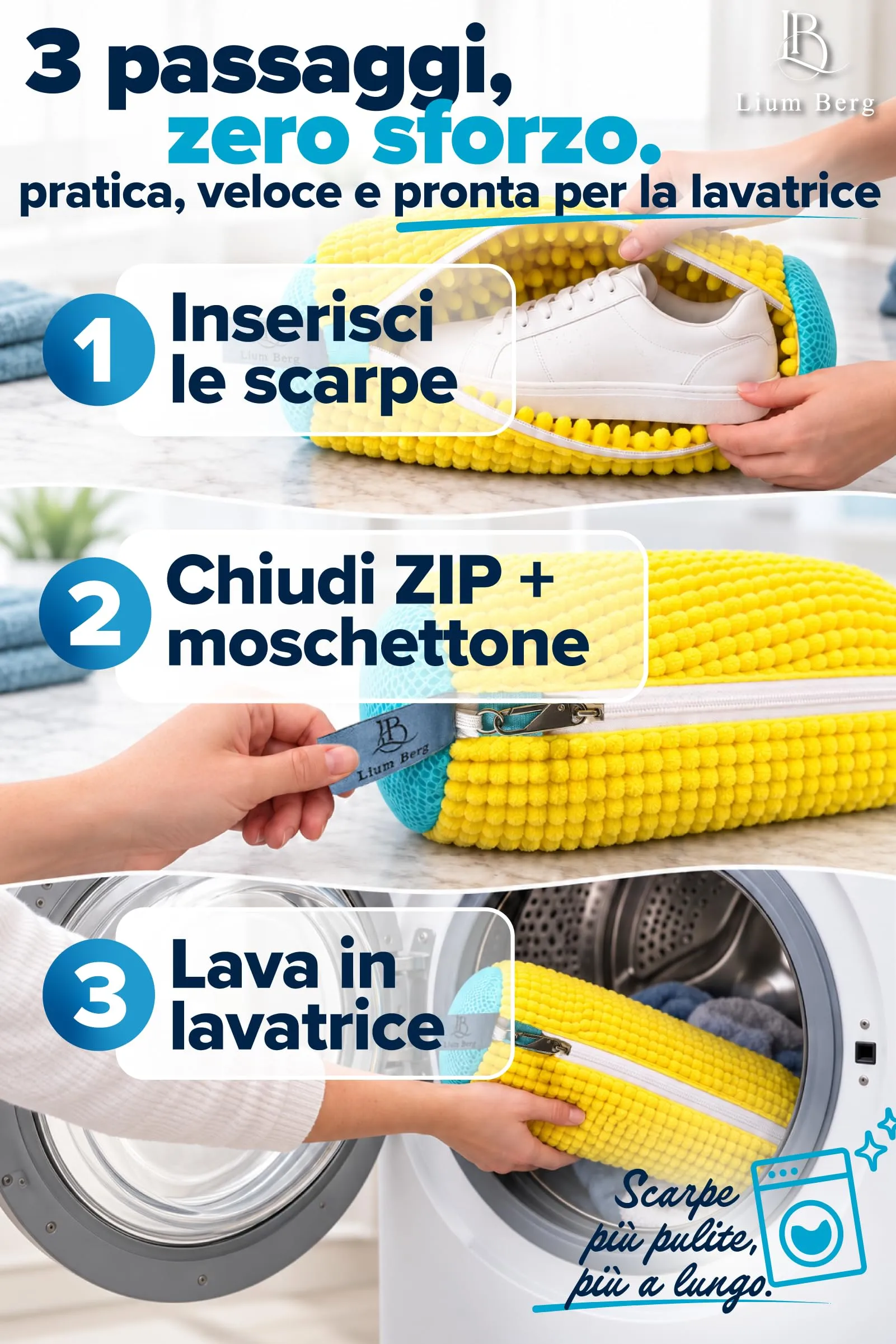 Lium Berg 2pz Sacchetti per Lavare Scarpe in Lavatrice con Zip Rinforzata - immagine 6