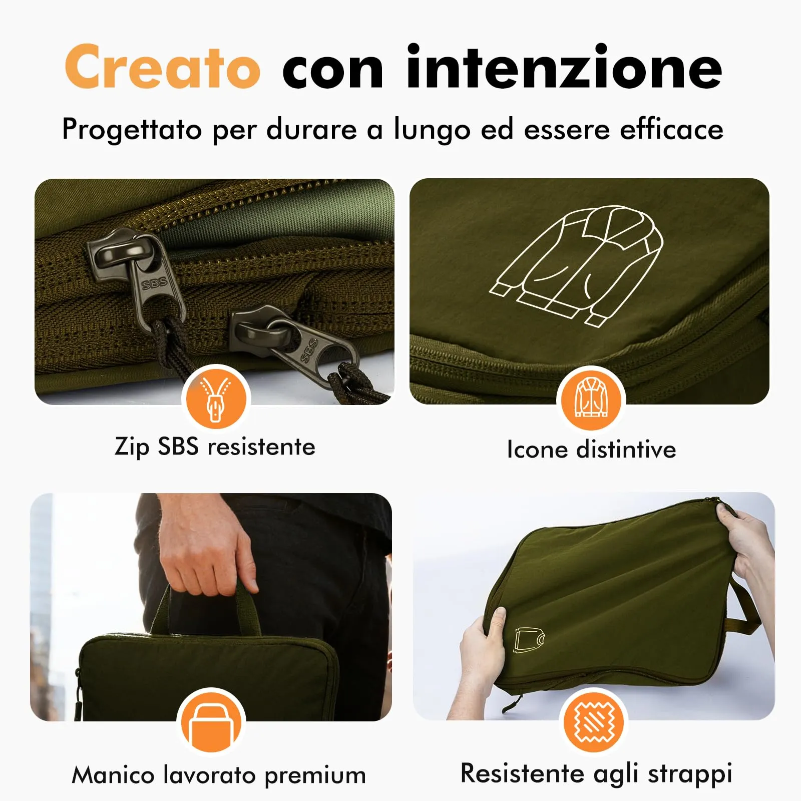 Organizer Valigia,Cubi Compressione Packing Cubes Compression,Organizzatori Valigia Viaggio Compressione, Nylon Organizer Valigie Set,Accessori Viaggio Utili Verde oliva - immagine 6