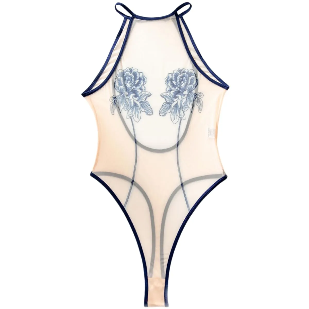 YISENJEE Intimo Donna Sexyhot Aperto Body Trasparente In Rete Ultra Sottile Body Sexy Senza Schienale Da Donna Blu S - immagine 1