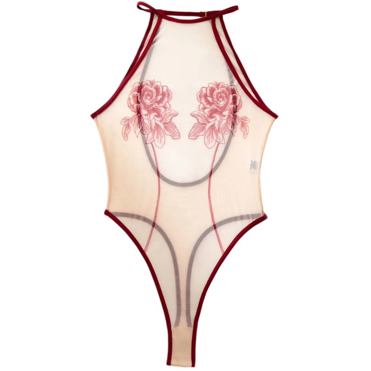 YISENJEE Body Donna Body Da Donna Ultra Sottile In Rete Stampata Trasparente Senza Schienale Sexy Bordeaux XL - immagine 1