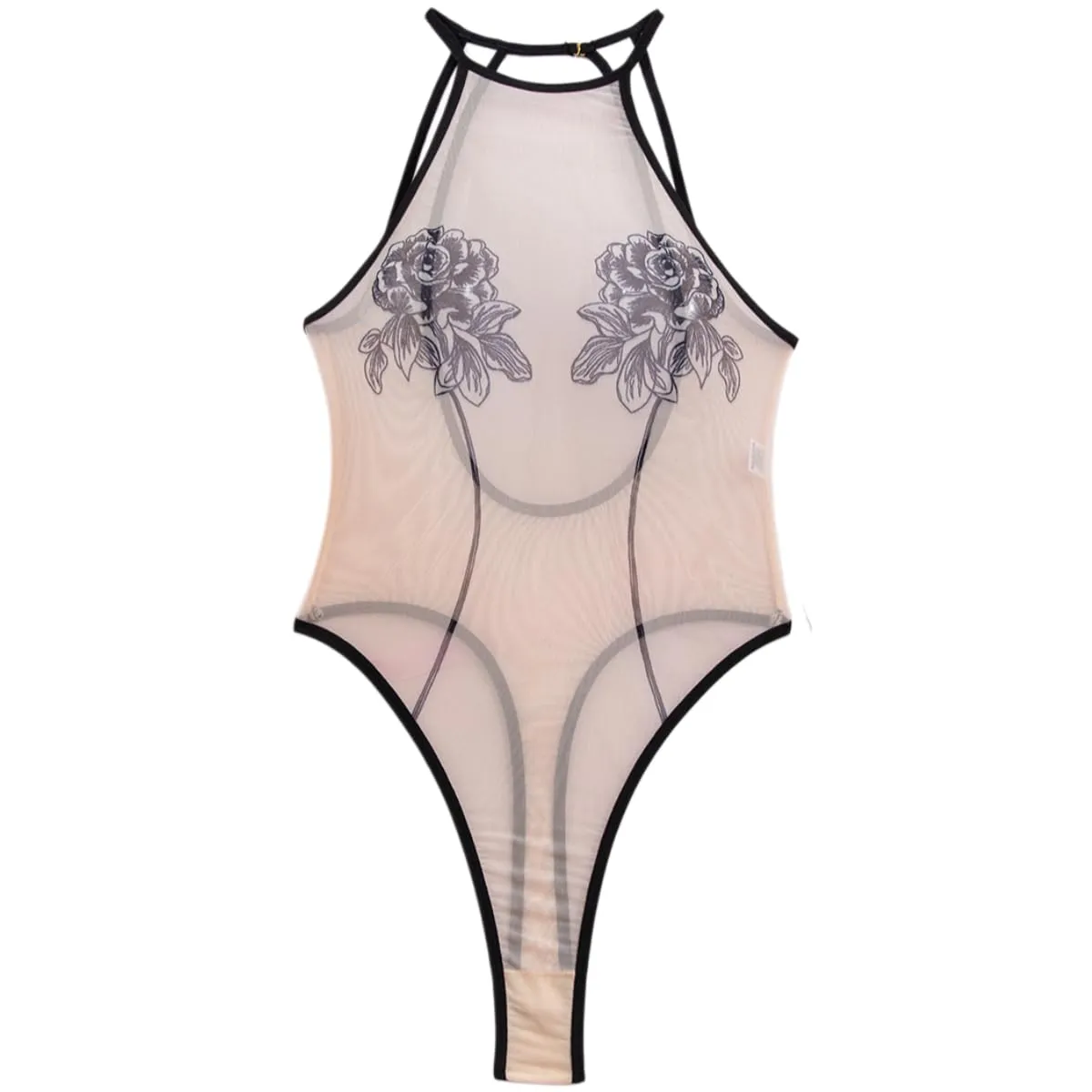 YISENJEE Intimo Donna Sexyhot Body Trasparente Ultra Sottile In Rete Stampata Body Sexy Senza Schienale Da Donna Aderente Nero S - immagine 1