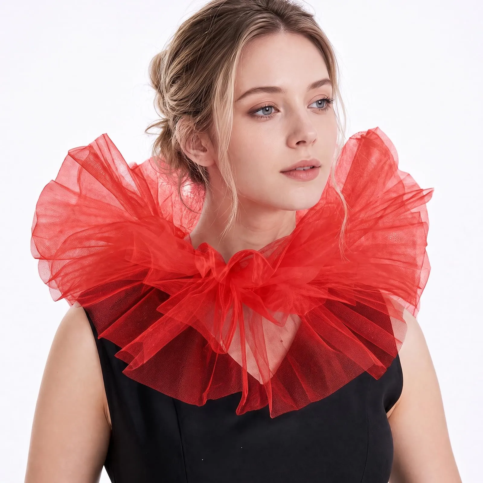 Colletto in tulle increspato in stile vittoriano (rosso) - immagine 1