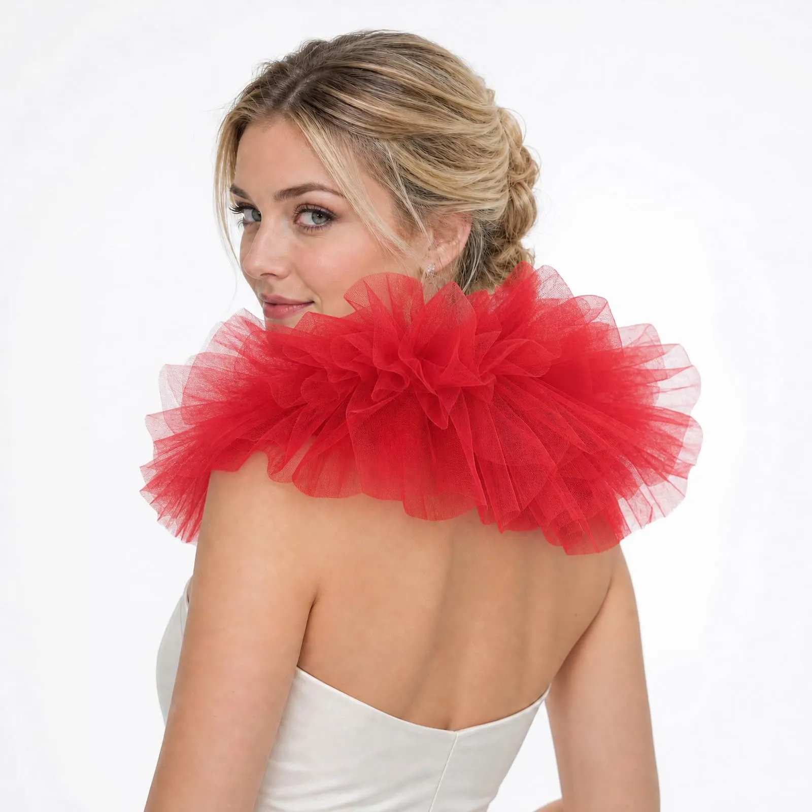 Colletto in tulle increspato in stile vittoriano (rosso) - immagine 3