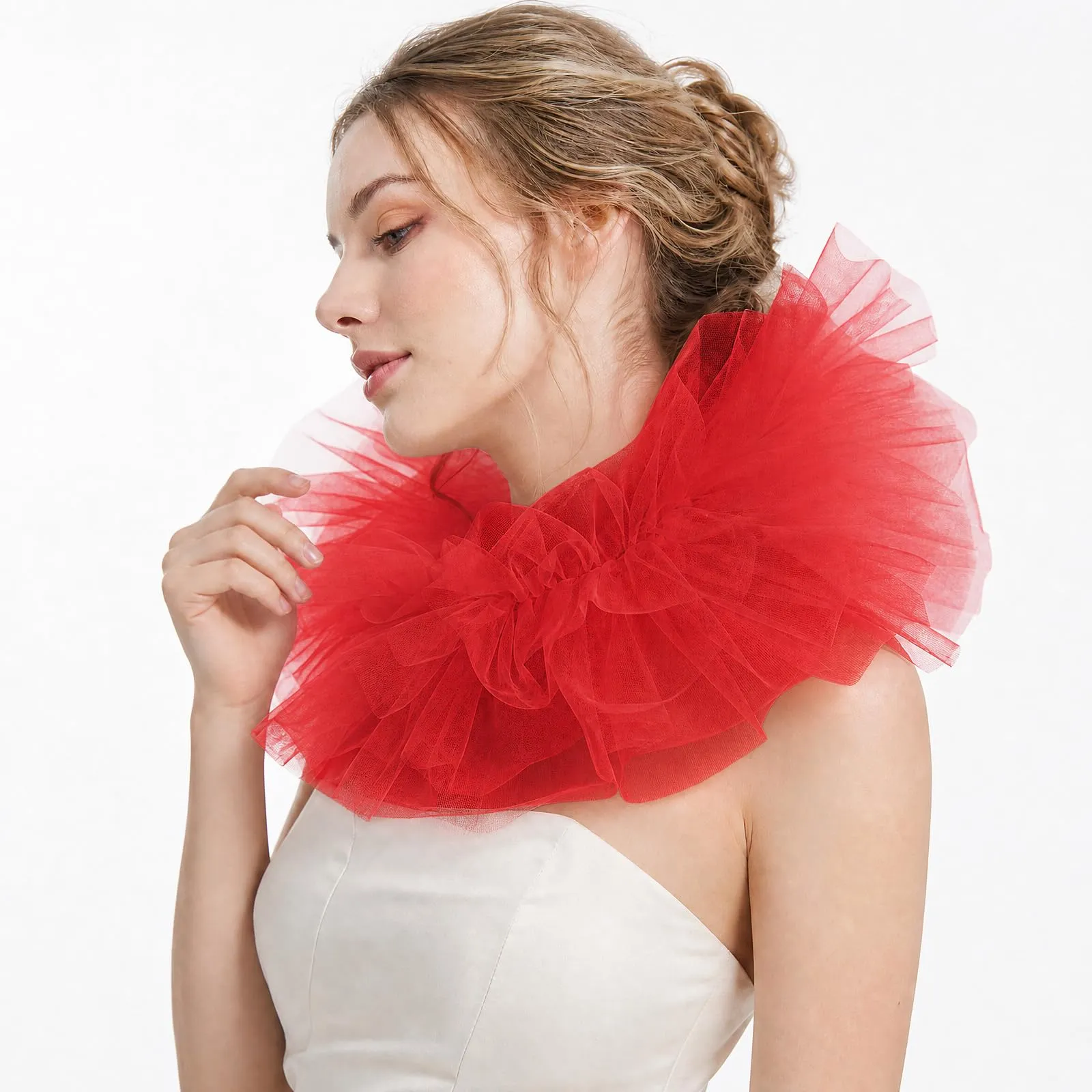 Colletto in tulle increspato in stile vittoriano (rosso) - immagine 4